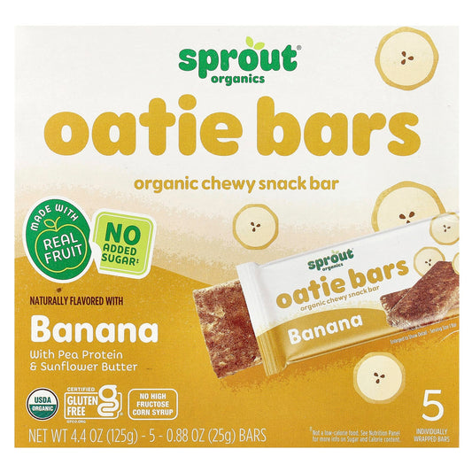 Sprout Organics, Oatie Bars, Organic Chewy Snack Bar, 2 Years and Up, Banana, 5 Bars, 0.88 oz (25 g) Each - Image 1