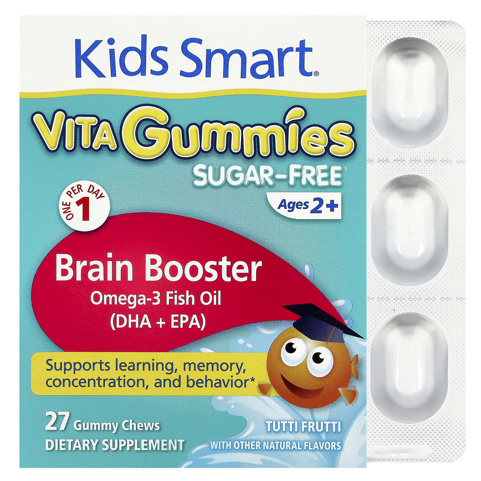 Kids Smart, Vita Gummies, Brain Booster, Sugar-Free, Ages 2+, Tutti Frutti, 27 Gummy Chews - Image 1