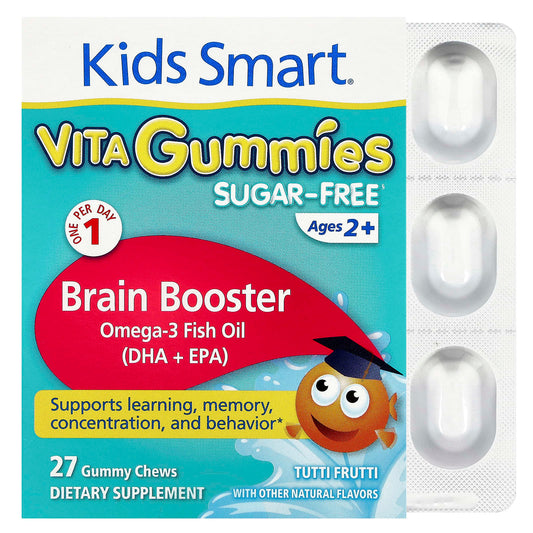 Kids Smart, Vita Gummies, Brain Booster, Sugar-Free, Ages 2+, Tutti Frutti, 27 Gummy Chews - Image 1
