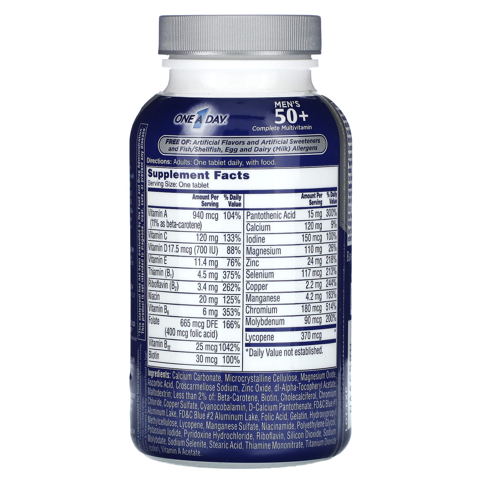 One-A-Day, Men's 50+, Complete Multivitamin/Multimineral Supplement, 100 Tablets - Image 2