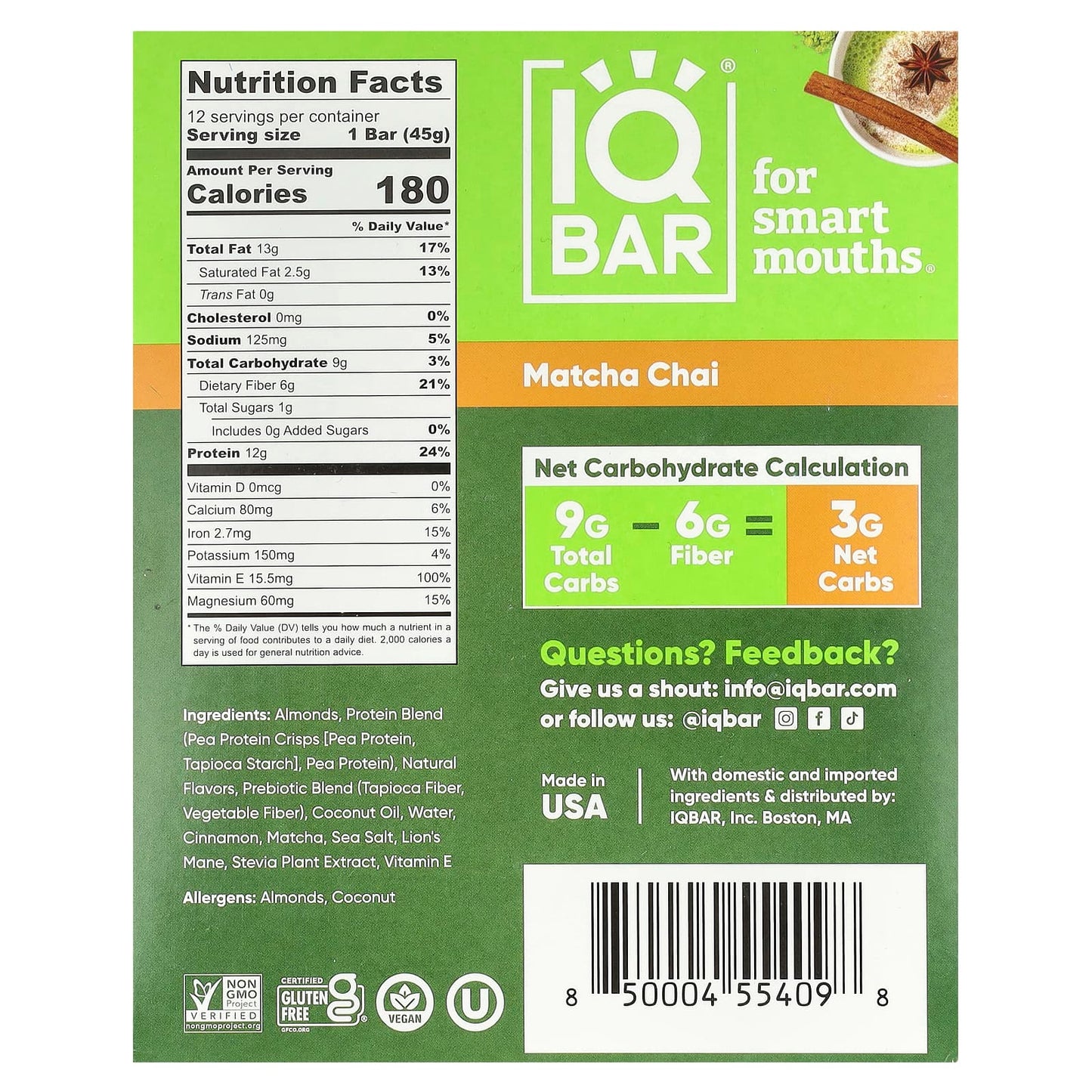 Matcha Chai Plant Protein Bar for Smart Minds with Brain-Boosting Nutrients - Image 2