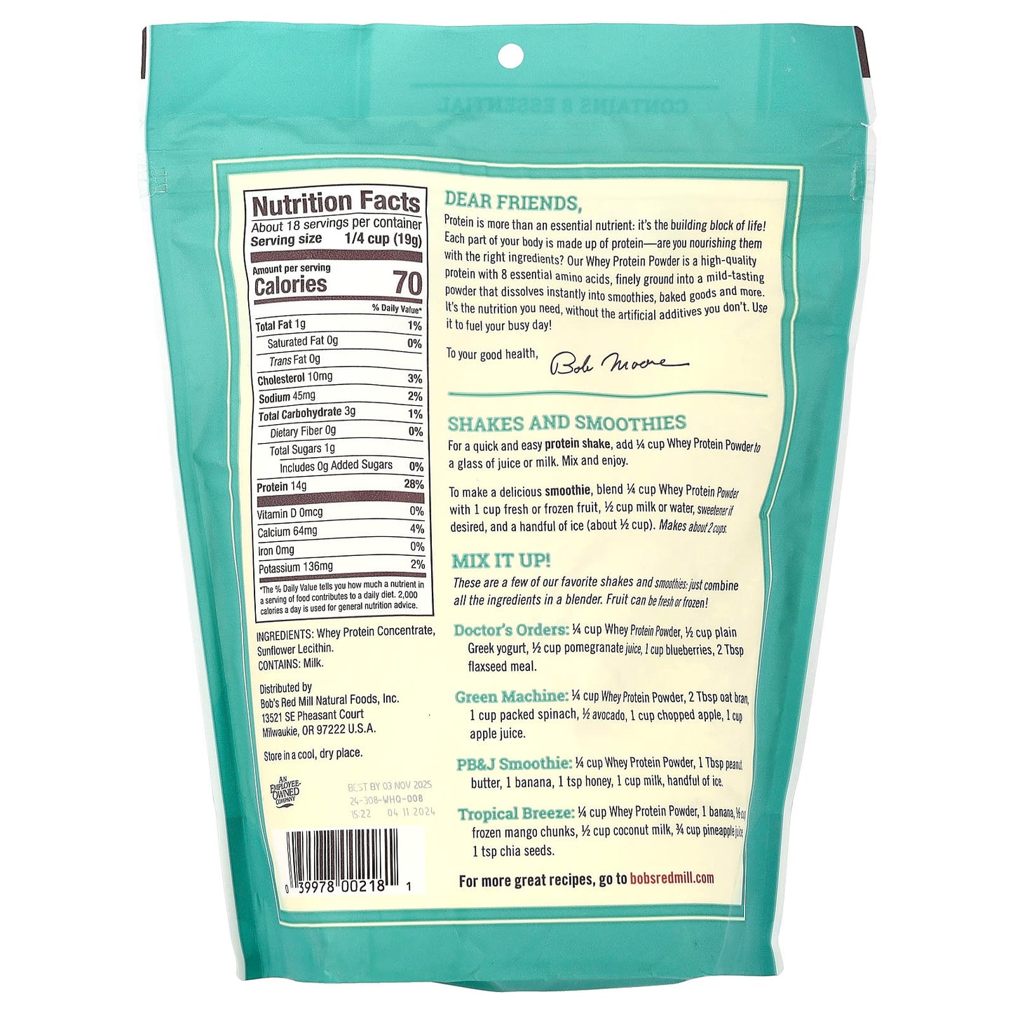 Whey Protein Powder by Bob's Red Mill - 12 oz (340g) | 14g Protein - Image 2