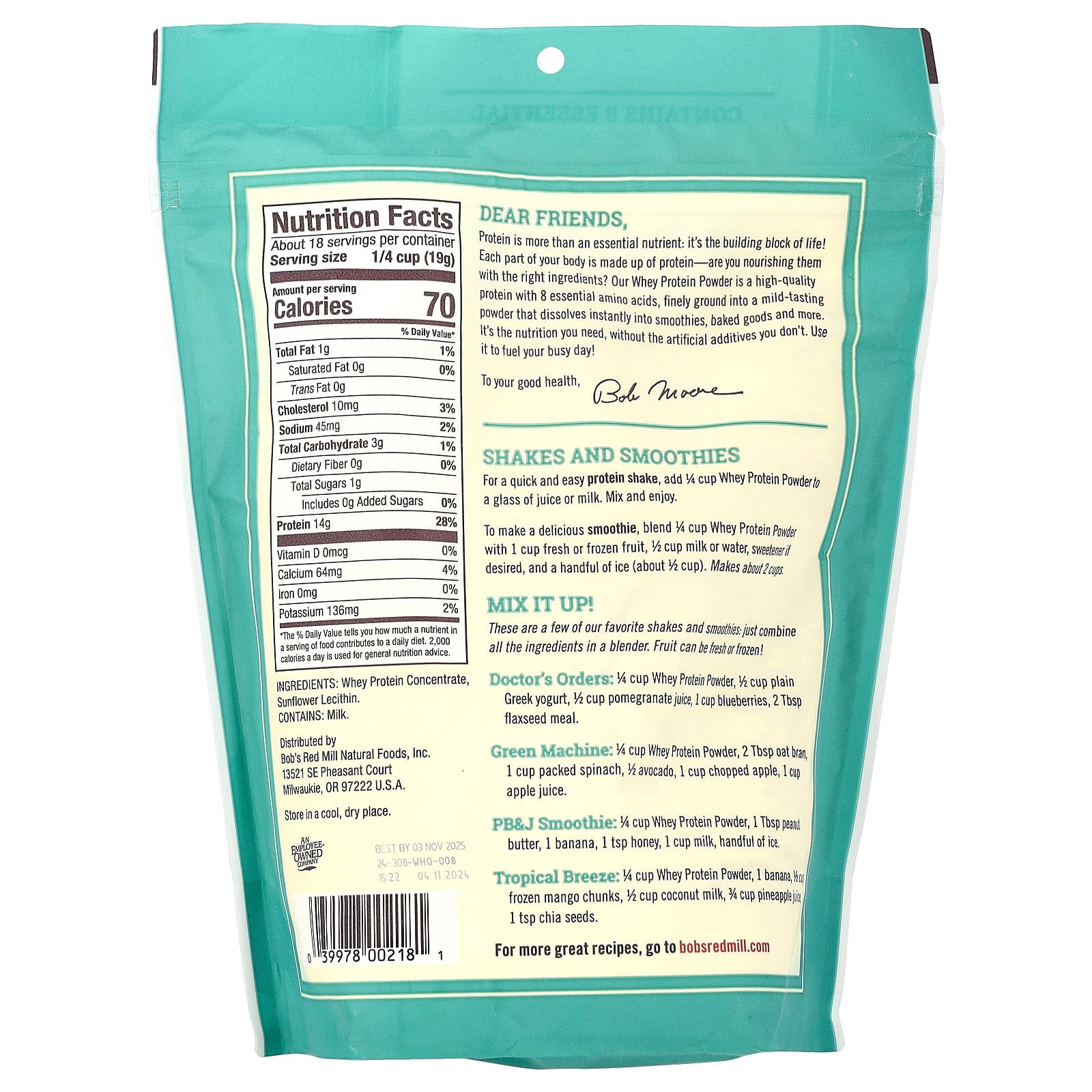 Whey Protein Powder by Bob's Red Mill - 12 oz (340g) | 14g Protein - Image 2