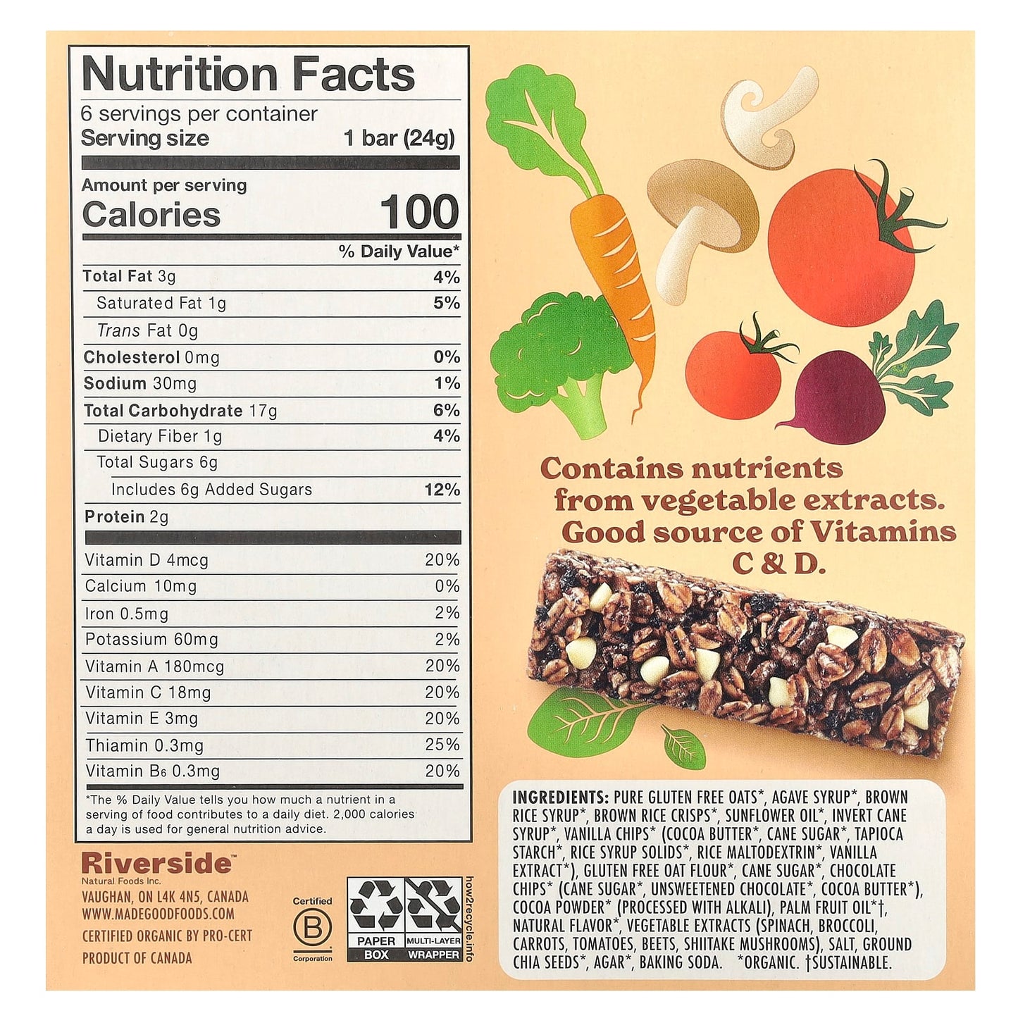 MadeGood, Granola Bars, Cookies & Crème, 6 Bars, 0.85 oz (24 g) Each - Image 2
