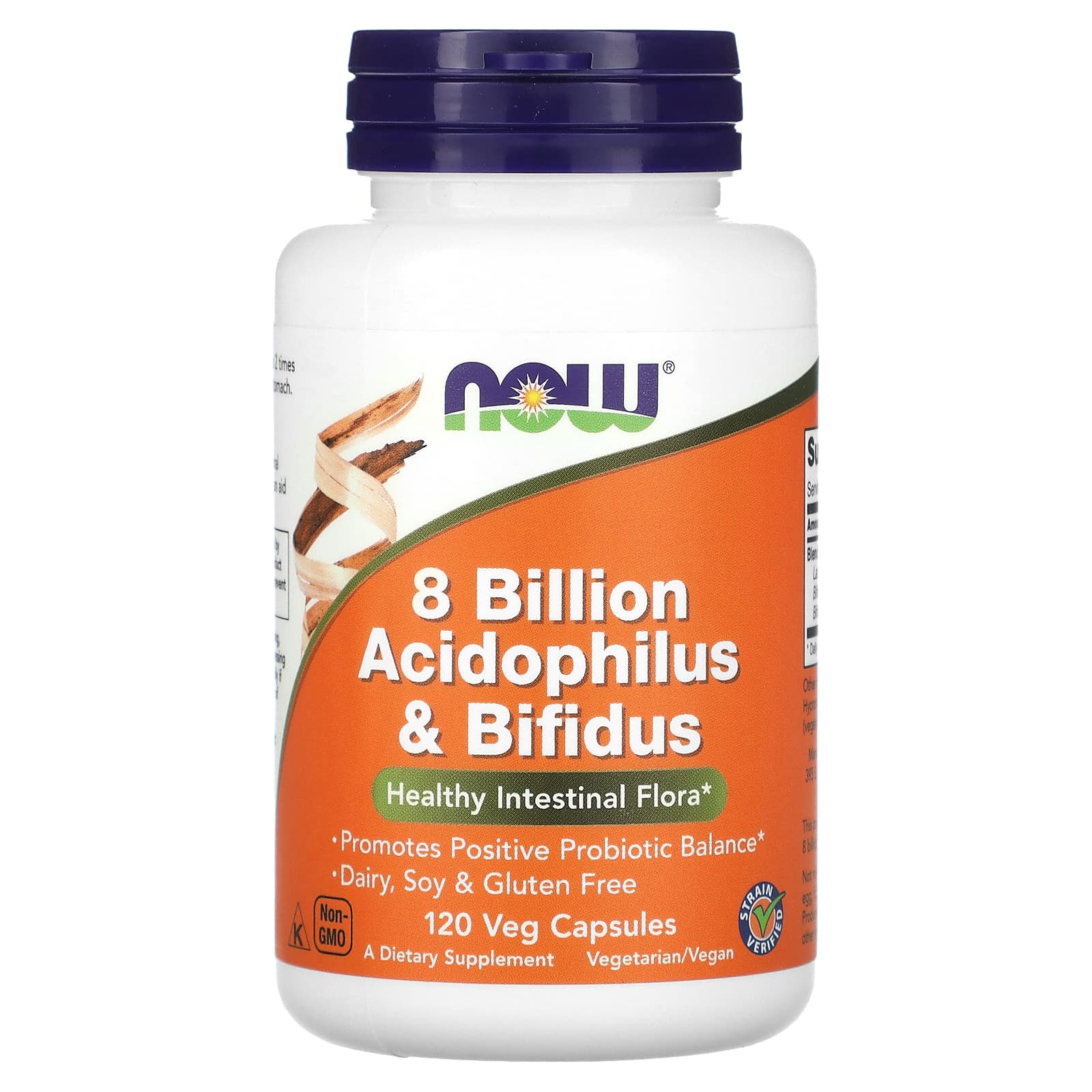 NOW Foods, 8 Billion Acidophilus & Bifidus, 120 Veg Capsules - Image 1
