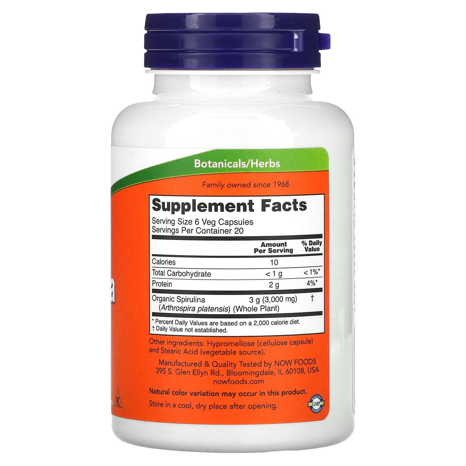 NOW Foods, Natural Spirulina, 500 mg, 120 Veg Capsules - Image 2