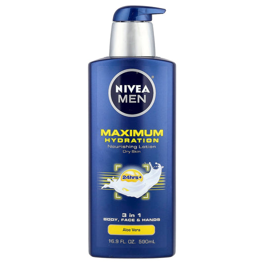 Nivea, Men, Maximum Hydration, Nourishing Lotion, Dry Skin, Aloe Vera, 16.9 fl oz (500 ml) - Image 1