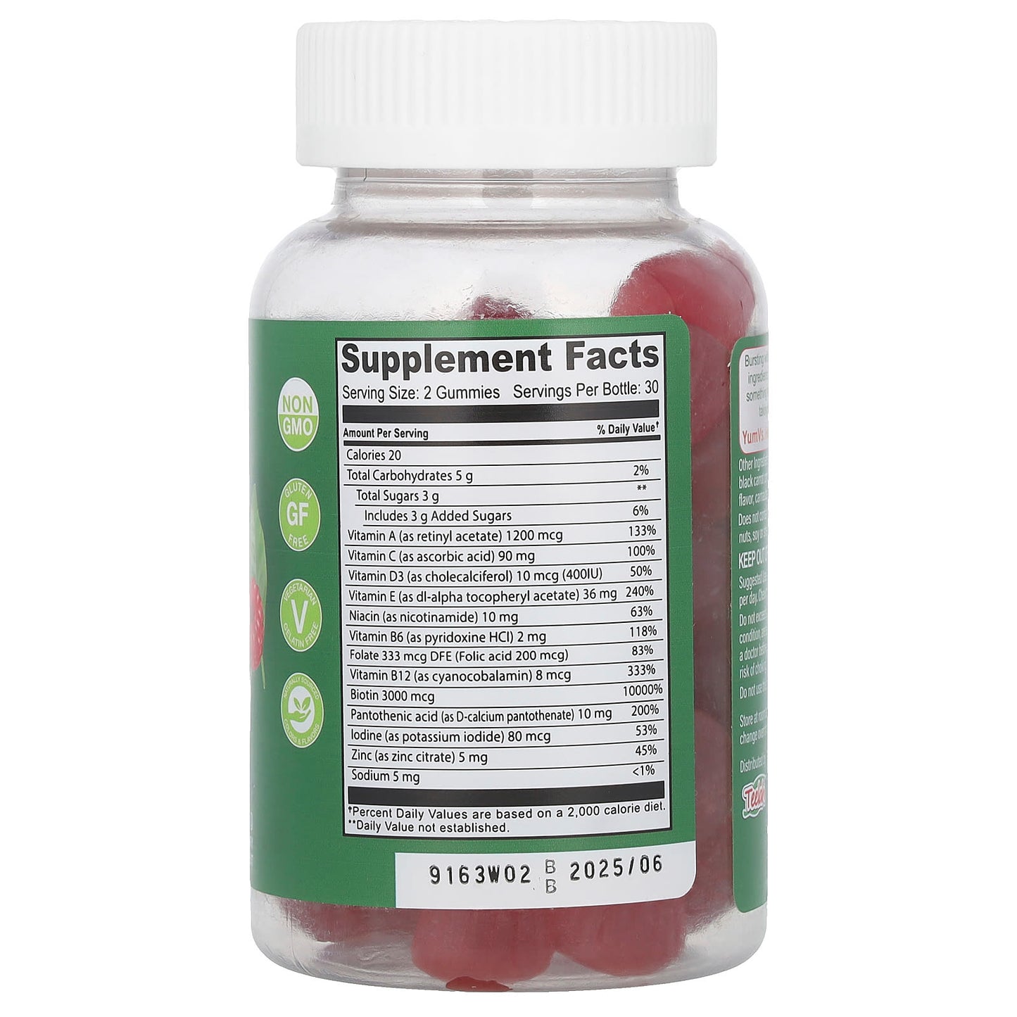 YumVs, Multi For Teens Gummies with Biotin & Antioxidants, Raspberry, 60 Gummies - Image 2