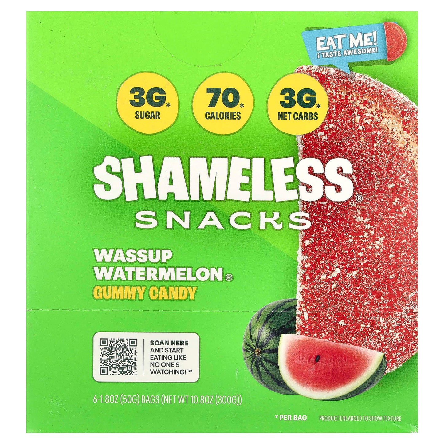Shameless Snacks, Wassup Watermelon®, Gummy Candy, 6 Bags, 1.8 oz (50 g) Each - Image 1