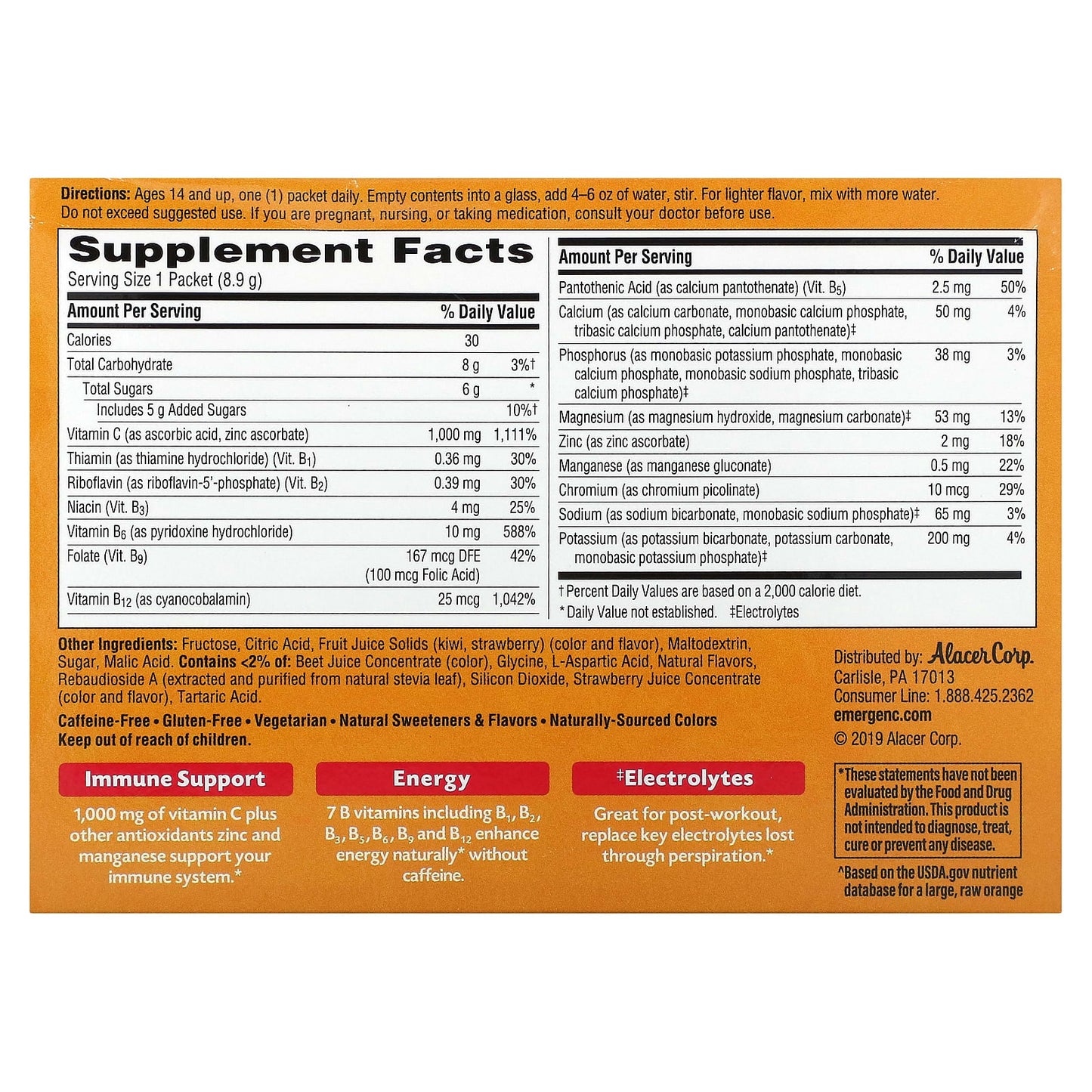 Emergen-C Strawberry-Kiwi Vitamin C Supplement 1,000mg, 30 Packets - Image 2
