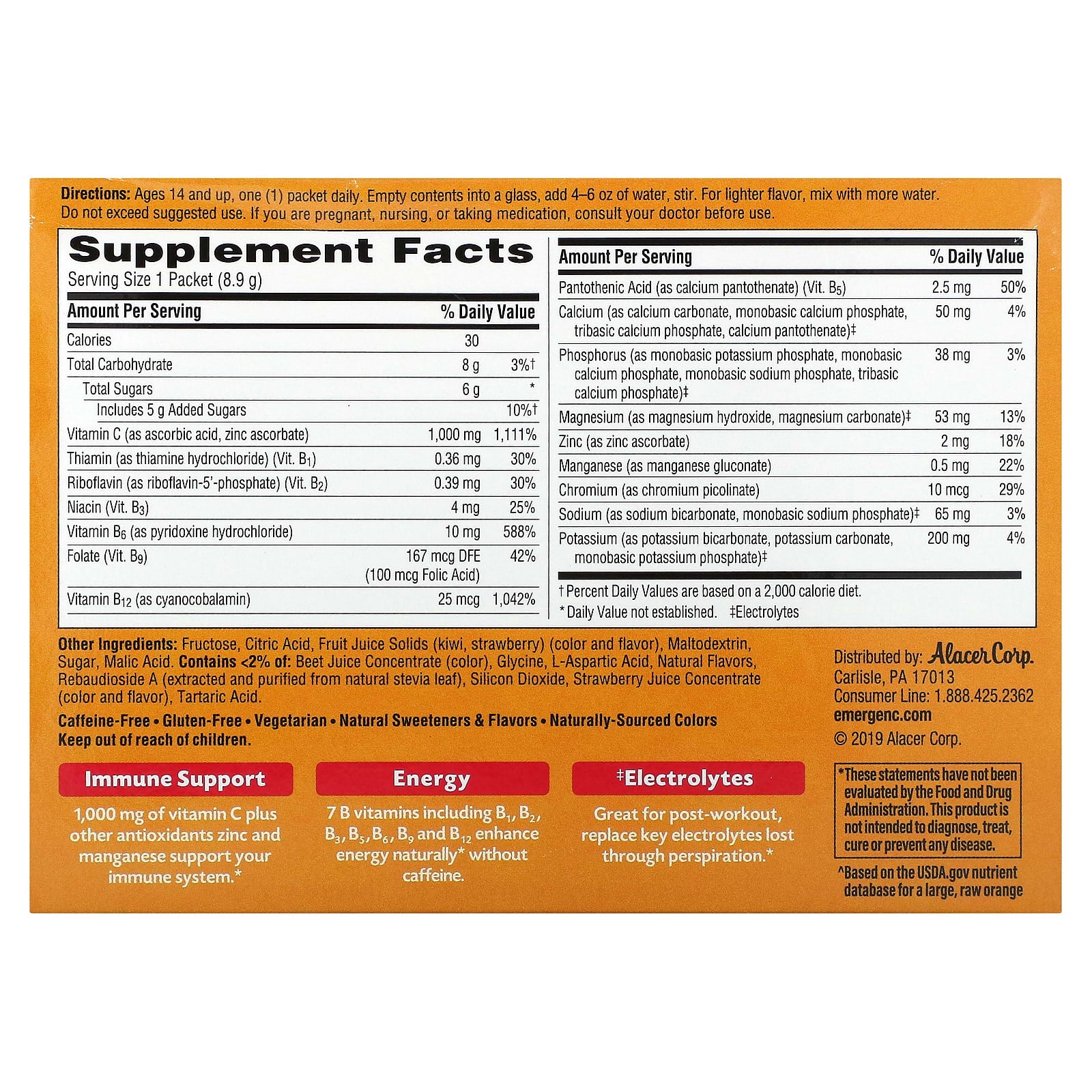 Emergen-C Strawberry-Kiwi Vitamin C Supplement 1,000mg, 30 Packets - Image 2