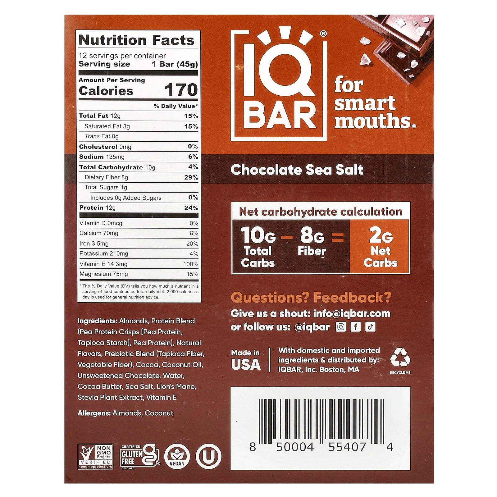 Boost Brain Power with IQBAR's Plant-Based Protein Bars - Chocolate Sea Salt - Image 2