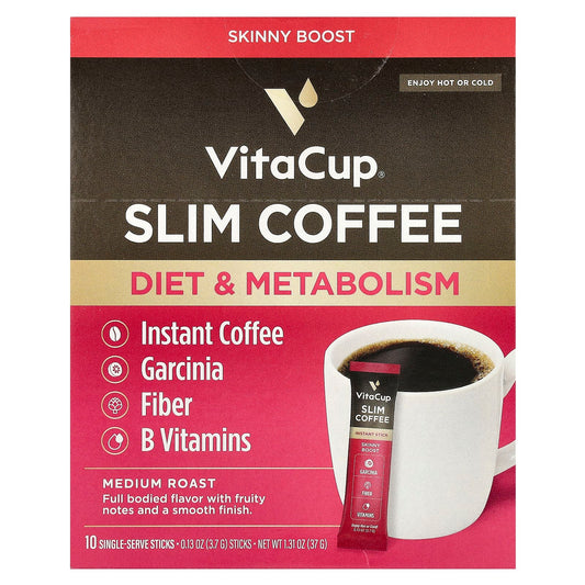 VitaCup, Slim Instant Coffee, Medium Roast, 10 Single-Serve Sticks, 0.13 oz (3.7 g) Each - Image 1