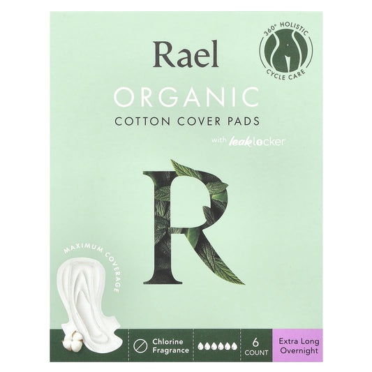Rael, Organic Cotton Cover Pads, Extra Long Overnight, 6 Count - Image 1