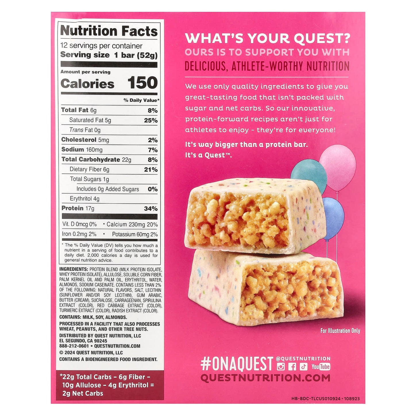 Quest Nutrition, Hero Protein Bar, Crispy, Birthday Cake, 12 Bars, 1.83 oz (52 g) Each - Image 2