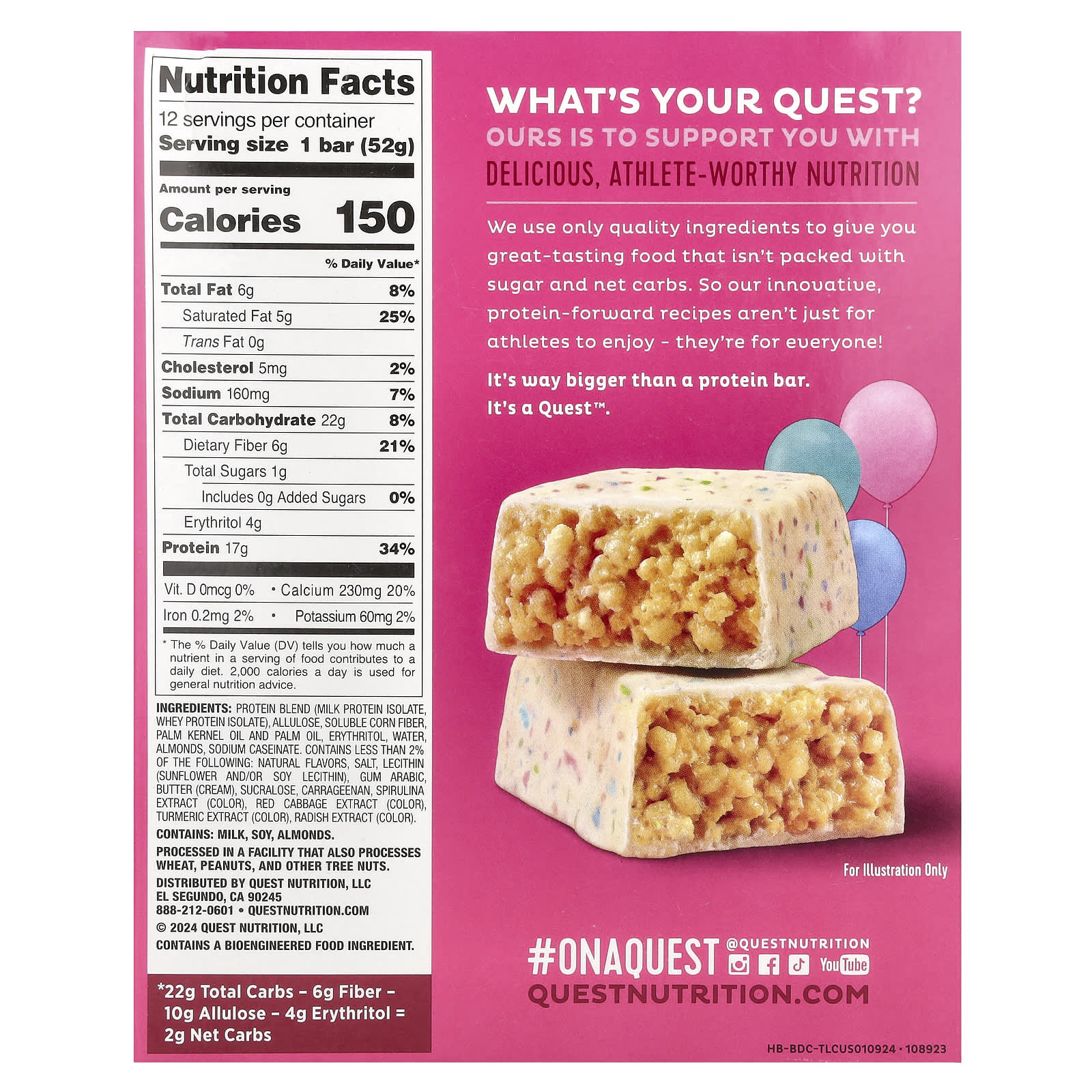 Quest Nutrition, Hero Protein Bar, Crispy, Birthday Cake, 12 Bars, 1.83 oz (52 g) Each - Image 2