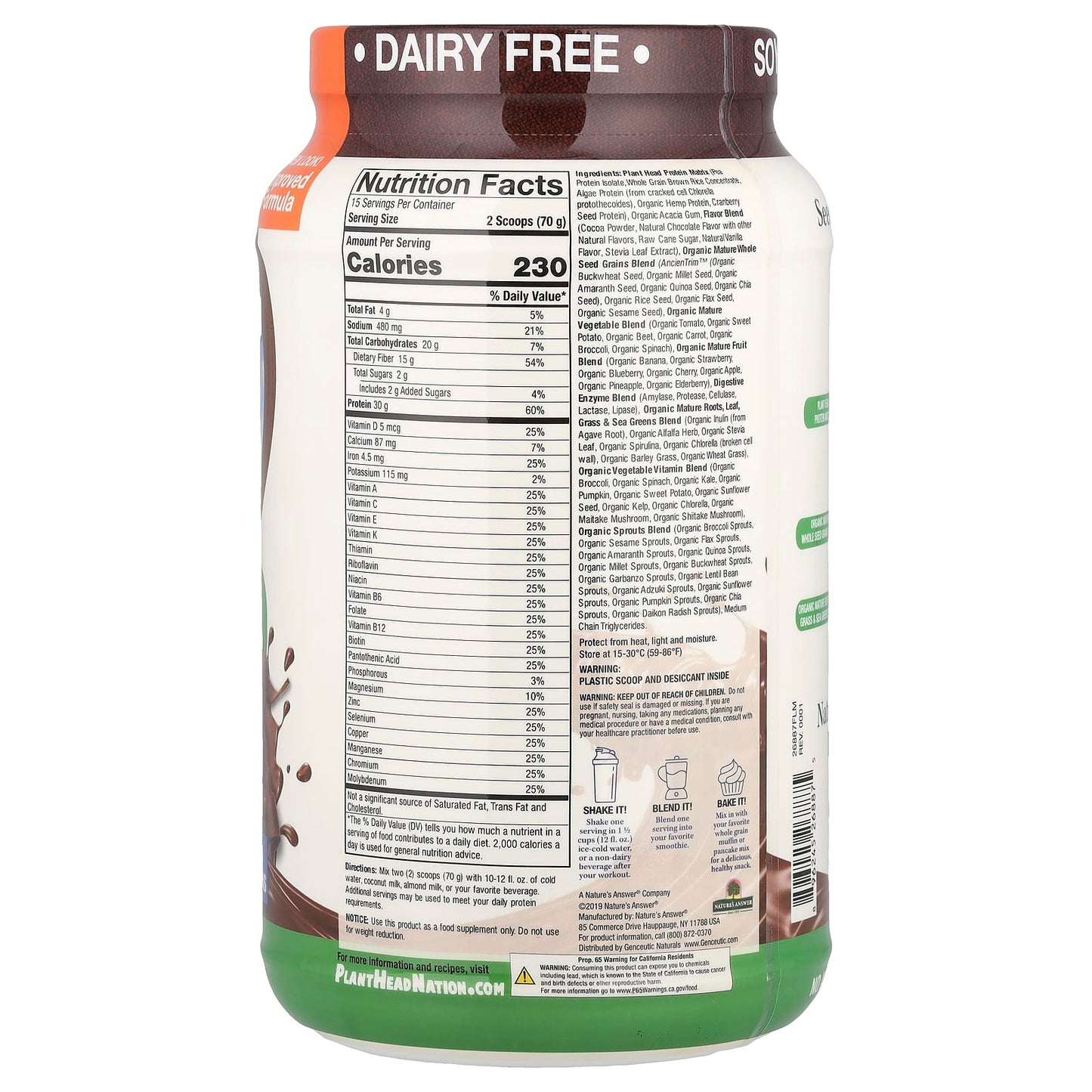 Genceutic Naturals Plant Head Clean Vegan Meal Replacement, Chocolate, 2.3 lb - Image 2