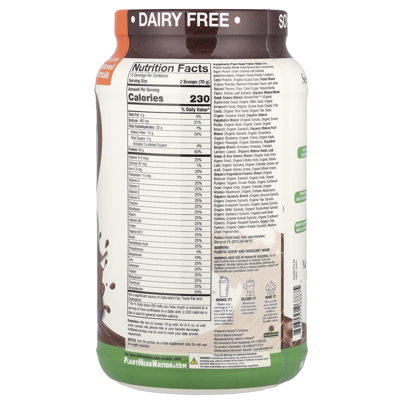 Genceutic Naturals Plant Head Clean Vegan Meal Replacement, Chocolate, 2.3 lb - Image 2