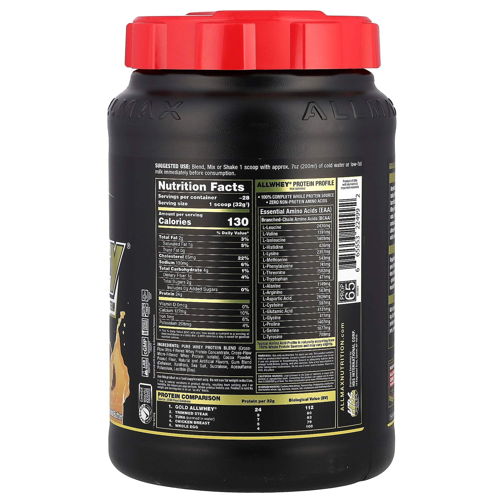 ALLMAX Gold AllWhey Premium Whey Protein, Chocolate Peanut Butter, 2 lbs - Image 2