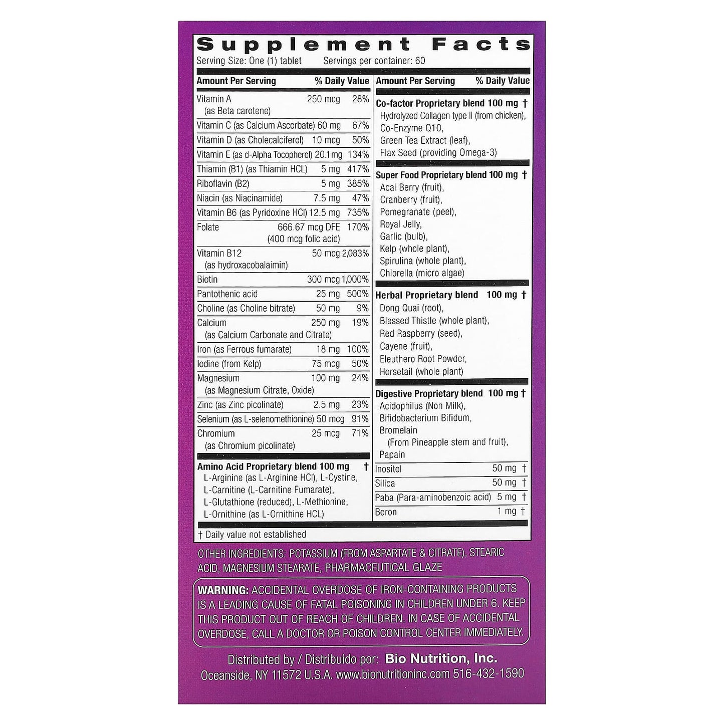 Women's Wellness Daily Supplement by Bio Nutrition - 60 Tablets - Image 2