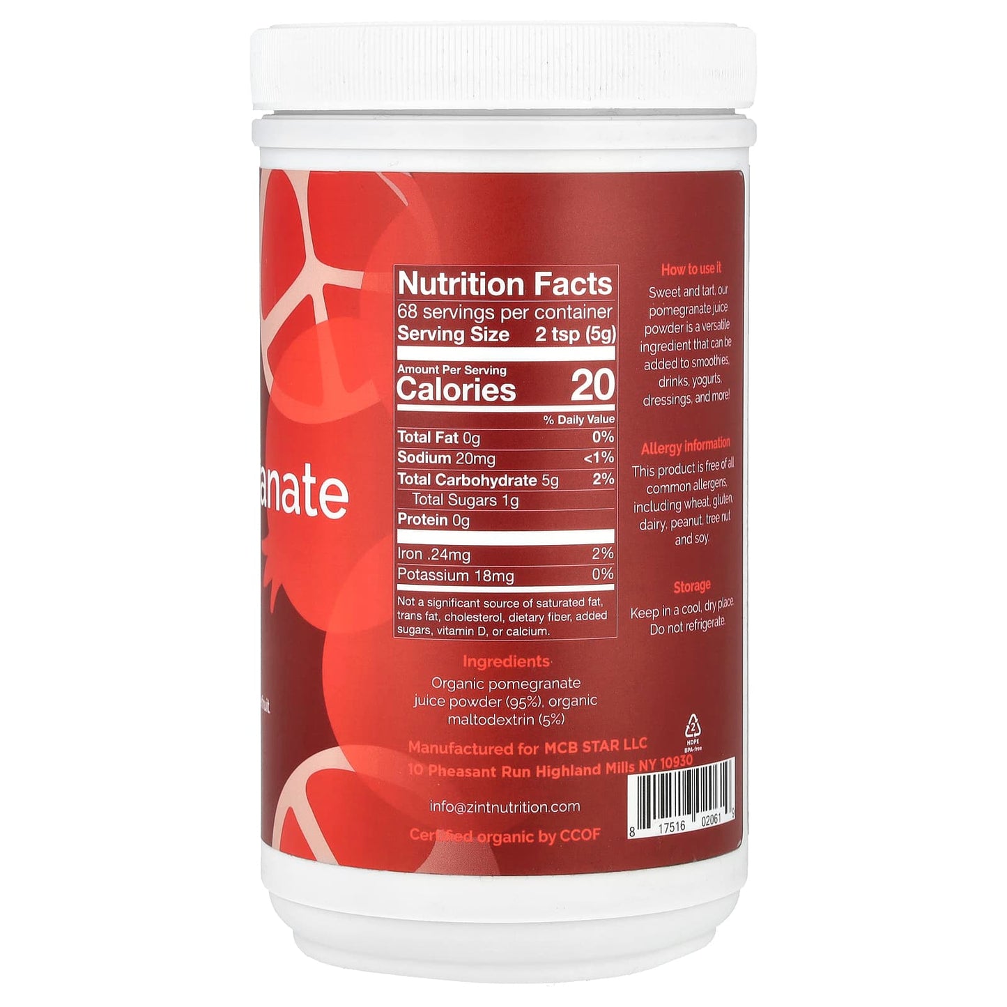 Zint, Organic Pomegranate Juice Powder, 12 oz (340 g) - Image 2