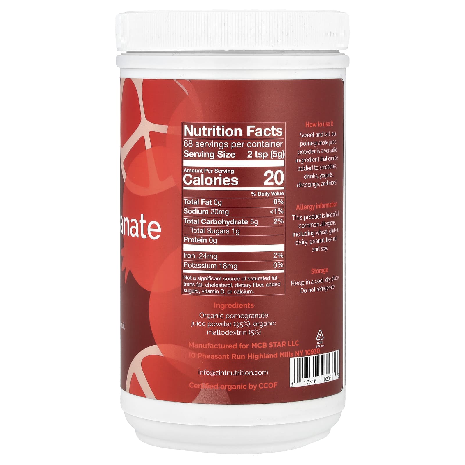 Zint, Organic Pomegranate Juice Powder, 12 oz (340 g) - Image 2