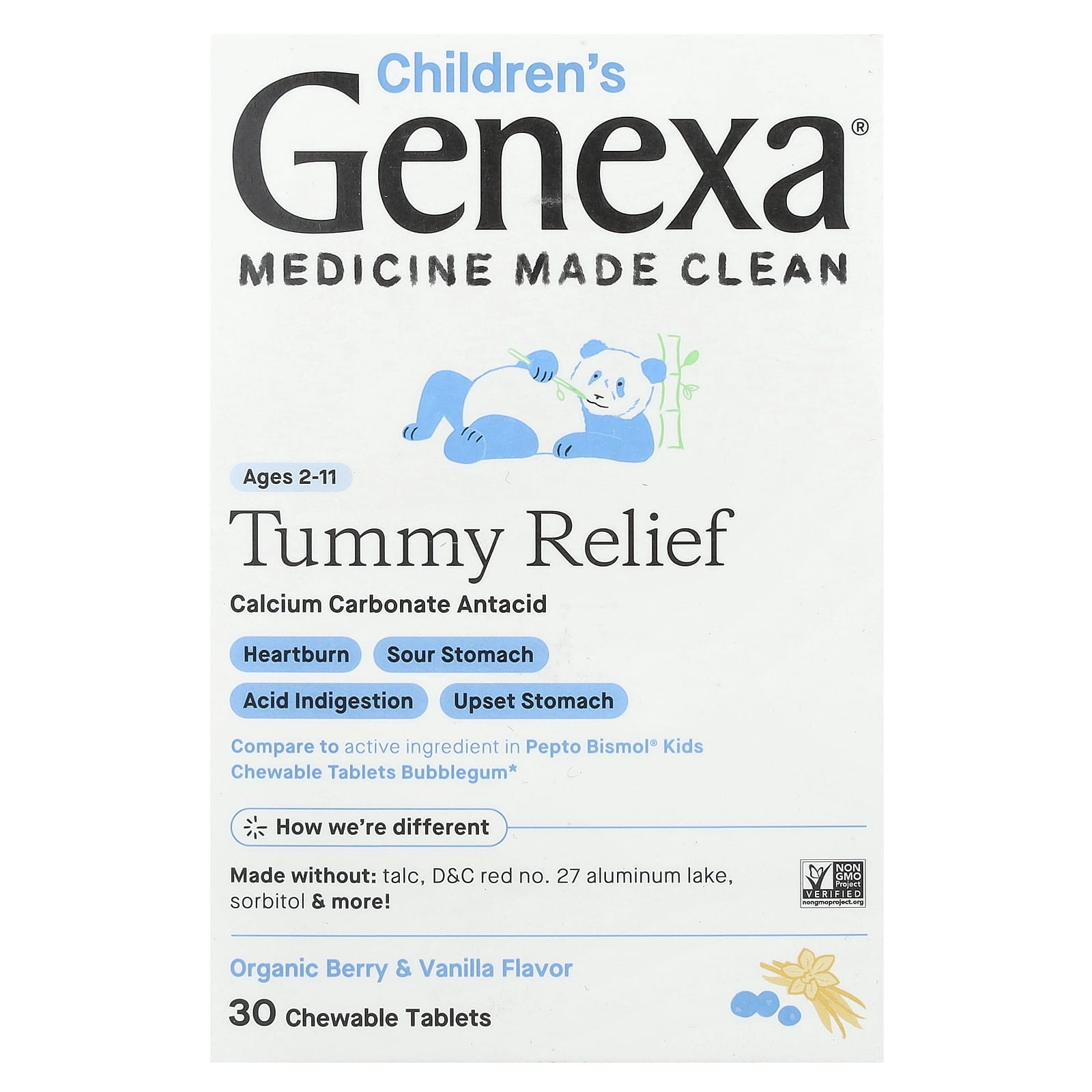 Genexa Kids Tummy Relief, Organic Berry & Vanilla, 30 Chewable Tablets - Image 1