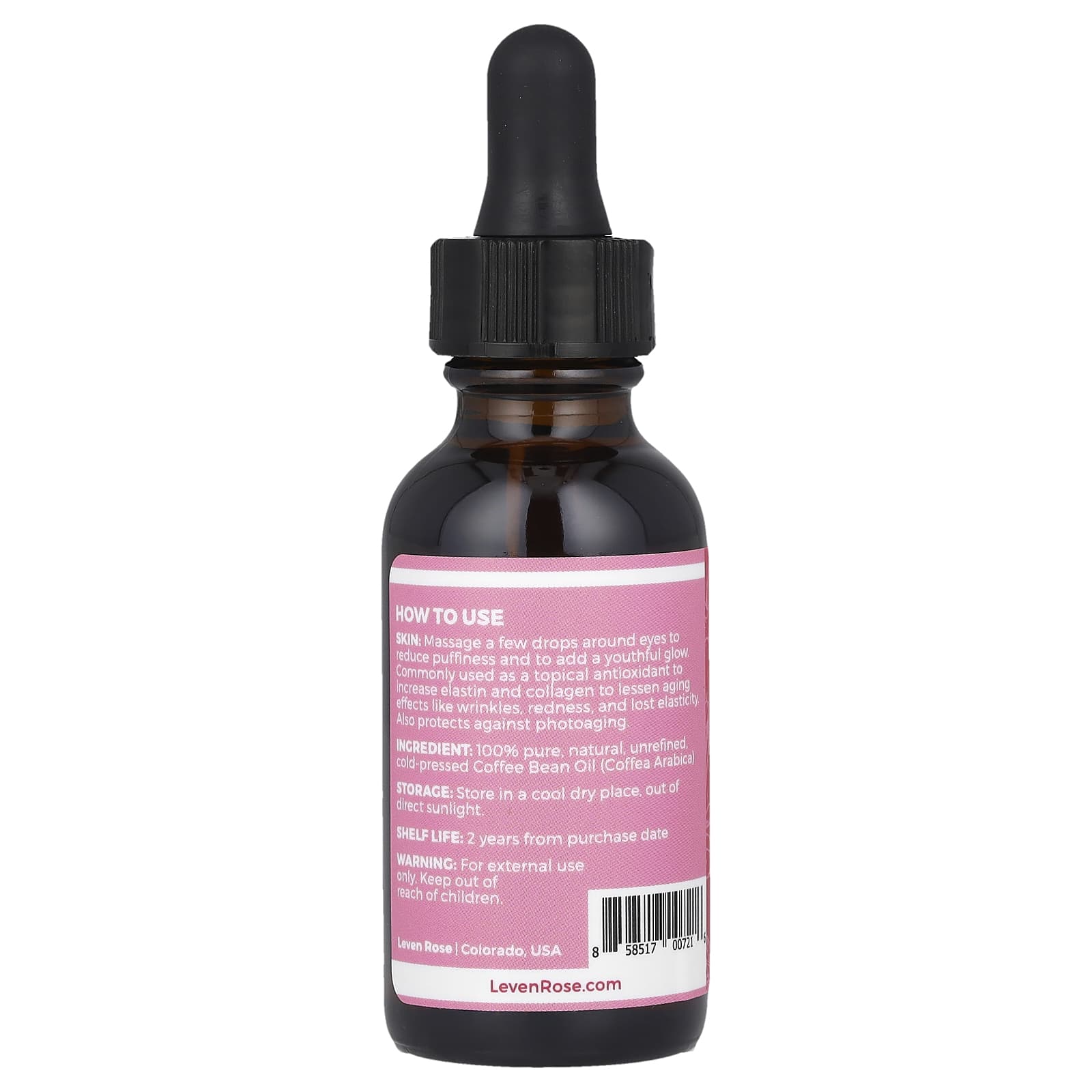 Leven Rose, 100% Pure & Natural, Coffee Bean Oil, 1 fl oz (30 ml) - Image 2