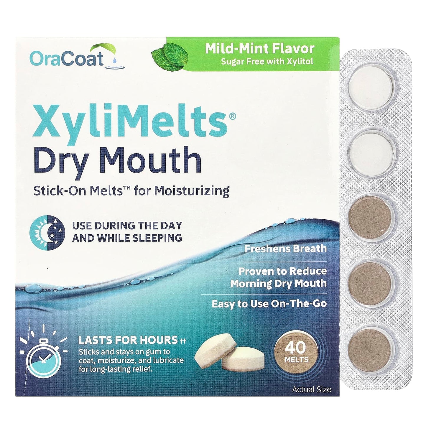 OraCoat, XyliMelts® Dry Mouth, Mild-Mint, 40 Melts - Image 1