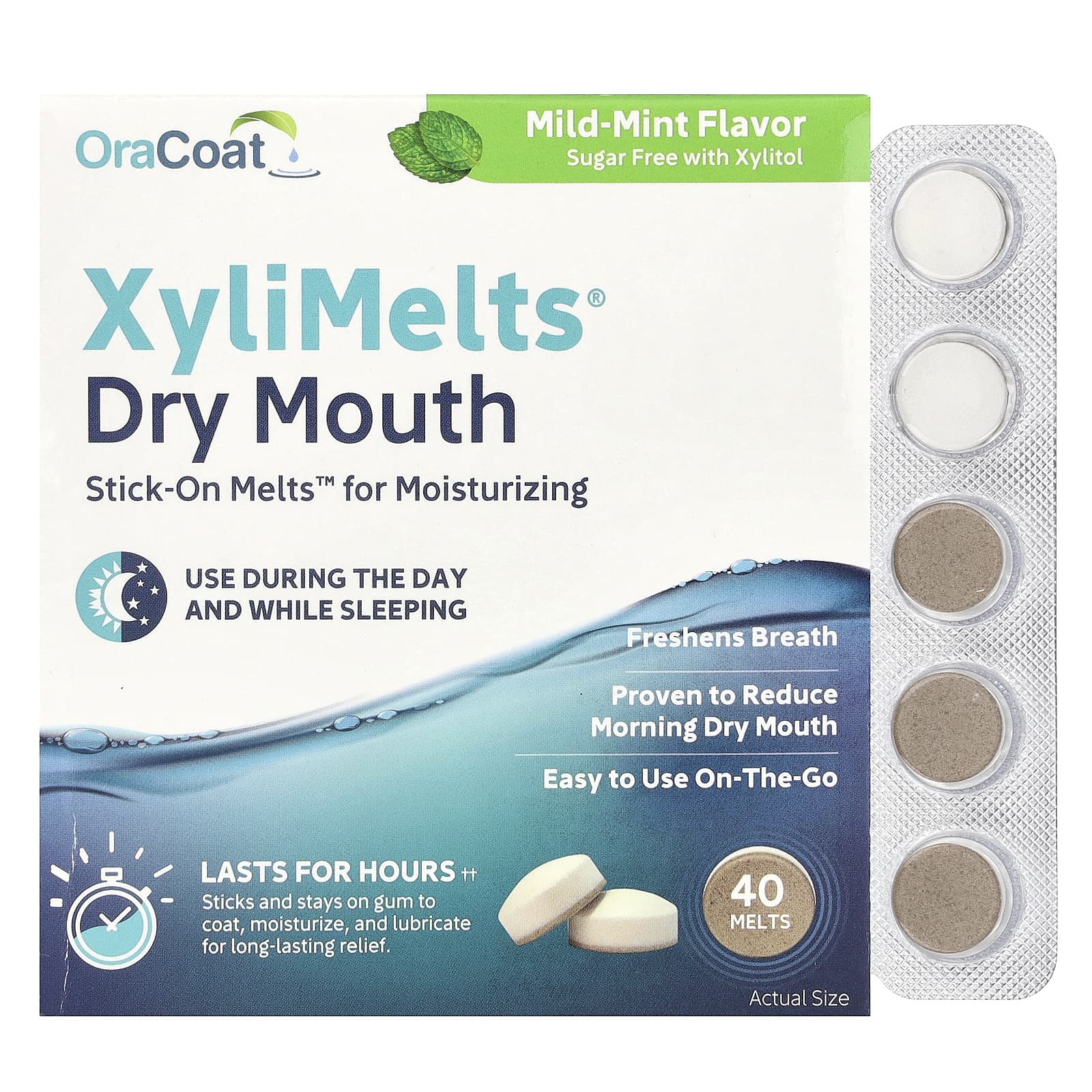 OraCoat, XyliMelts® Dry Mouth, Mild-Mint, 40 Melts - Image 1