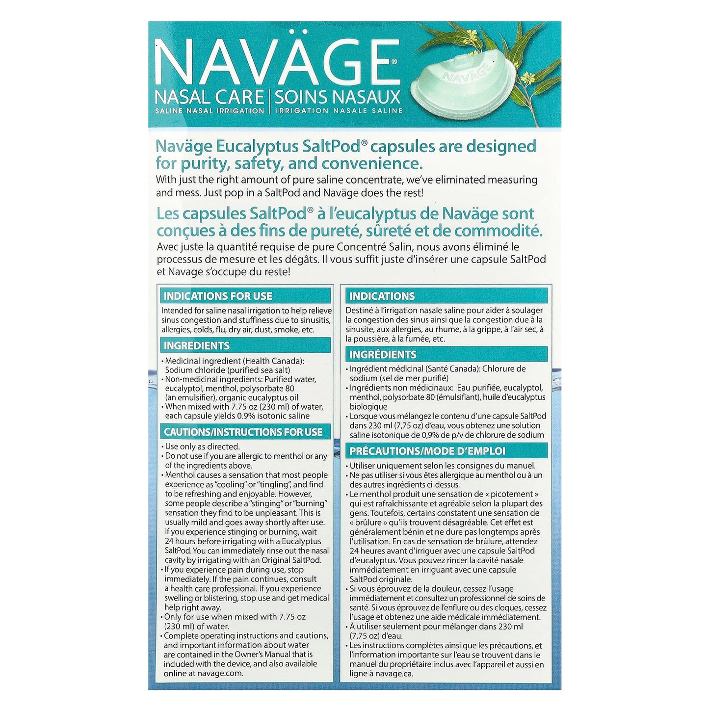 Navage, Nasal Care, Saline Nasal Irrigation, SaltPod® Eucalyptus, 30 Saline Concentrate Capsules - Image 2