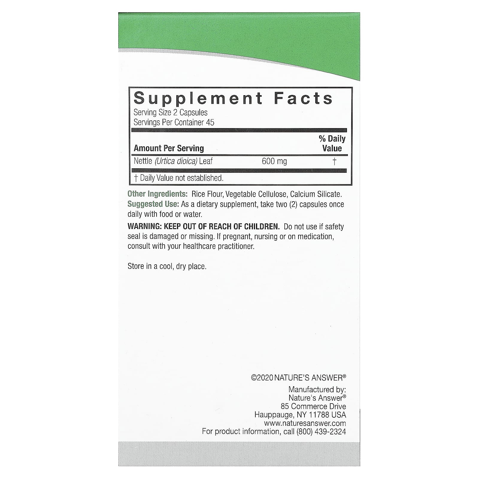 Nature's Answer, Nettle, 90 Vegetarian Capsules (300 mg per Capsule) - Image 2
