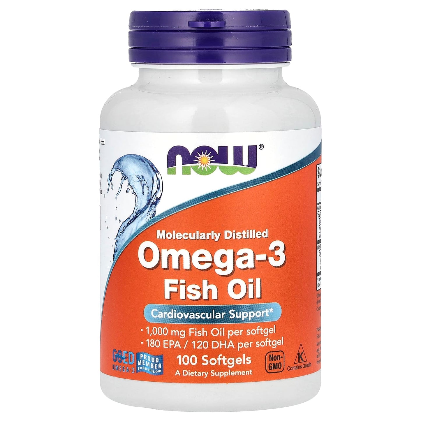 NOW Foods, Omega-3 Fish Oil, 1,000 mg, 180 EPA -  120 DHA, 100 Softgels - Image 1