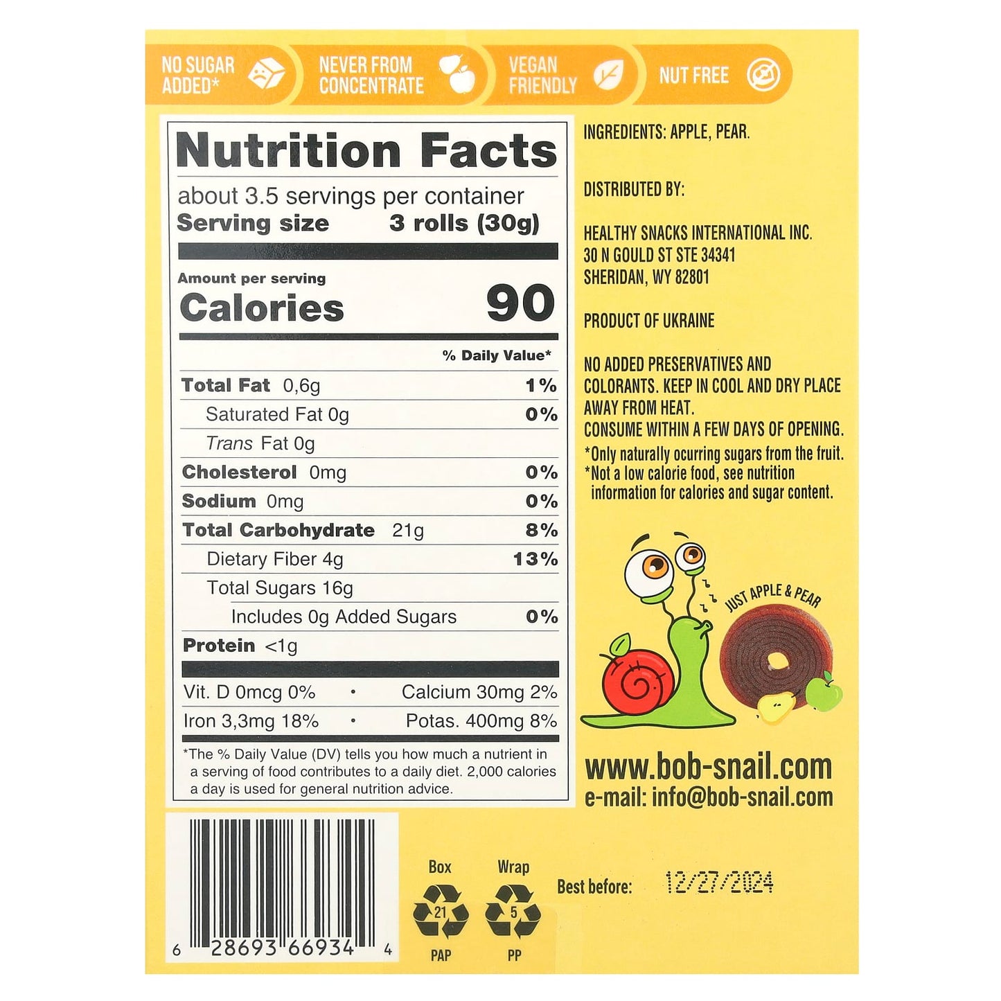 Nature's Delight: Bob Snail Apple-Pear Fruit Rolls, Vegan, Non-GMO - Image 2