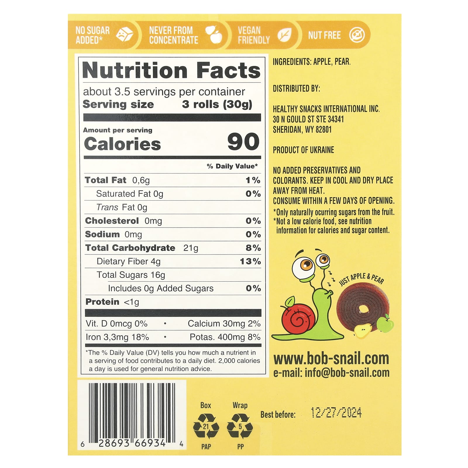 Nature's Delight: Bob Snail Apple-Pear Fruit Rolls, Vegan, Non-GMO - Image 2