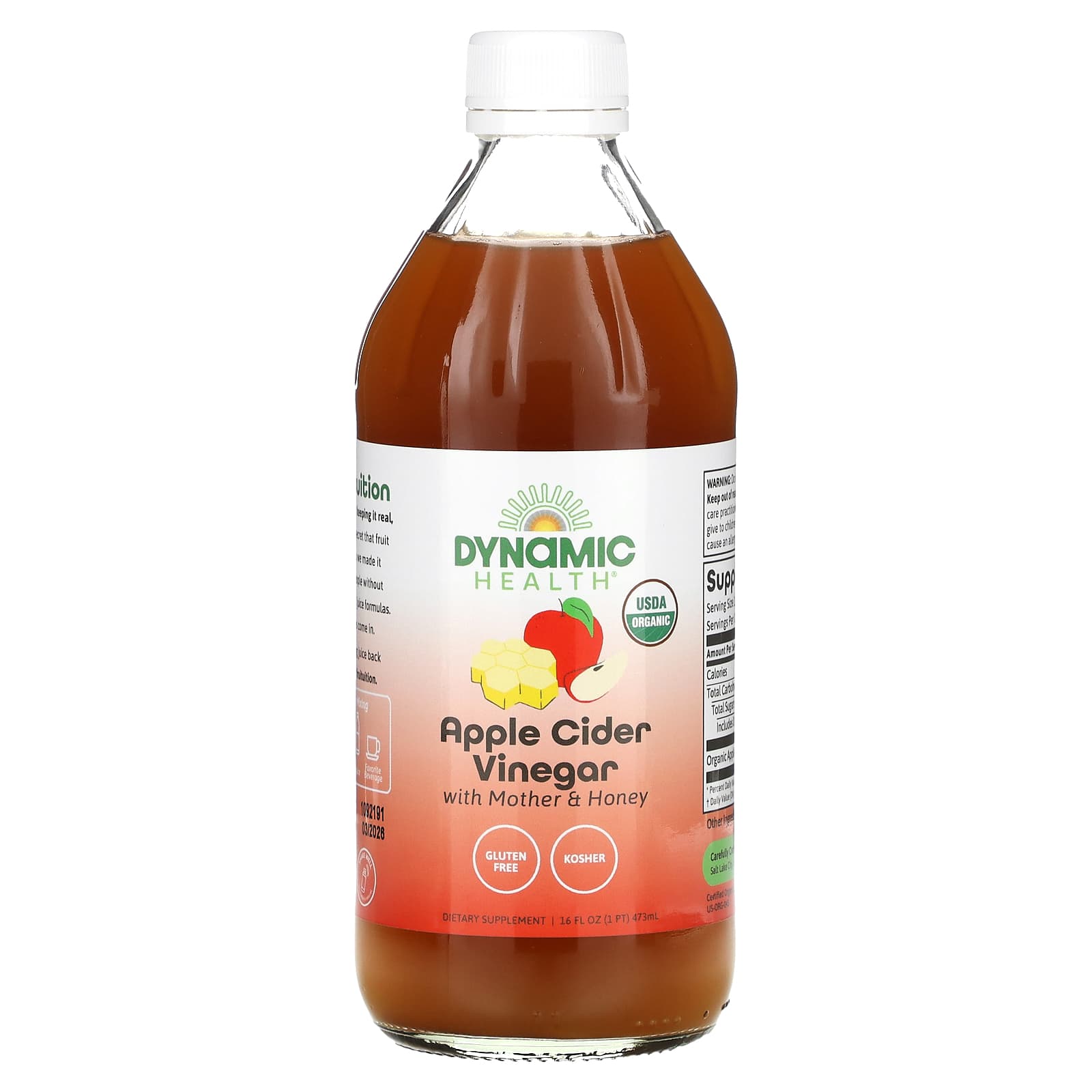 Organic Apple Cider Vinegar with Mother & Honey by Dynamic Health - 16 fl oz - Image 1
