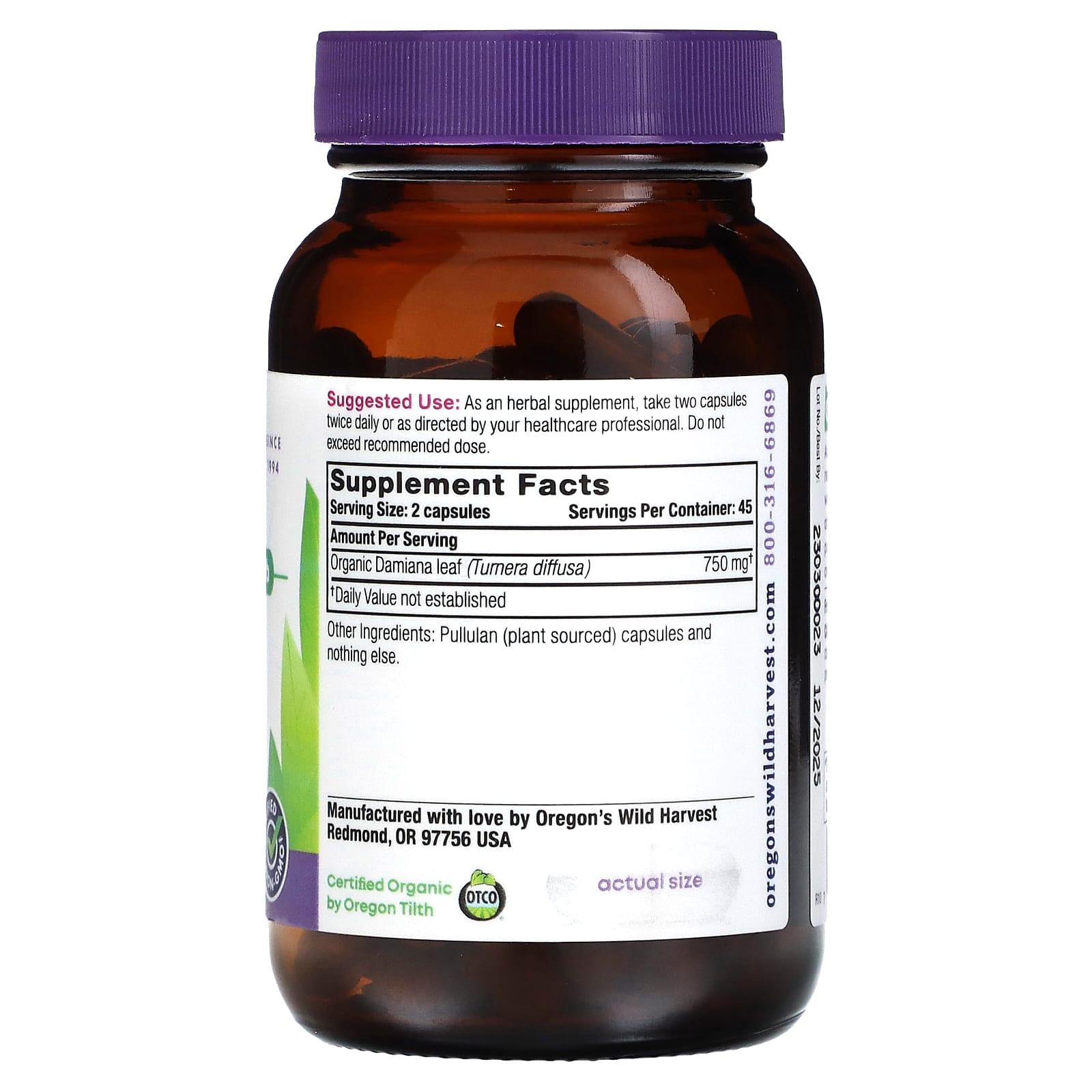 Oregon's Wild Harvest, Damiana, 90 Vegan Capsules (375 mg per Capsule) - Image 2