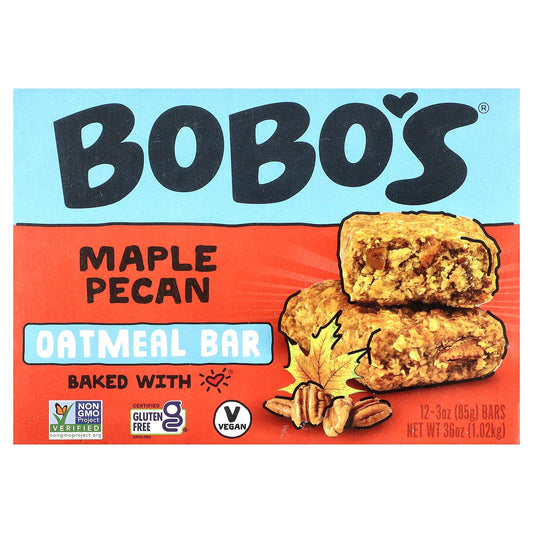 Delicious Maple Pecan Oatmeal Bars by Bobo's - 12ct, Gluten Free, Vegan - Image 1