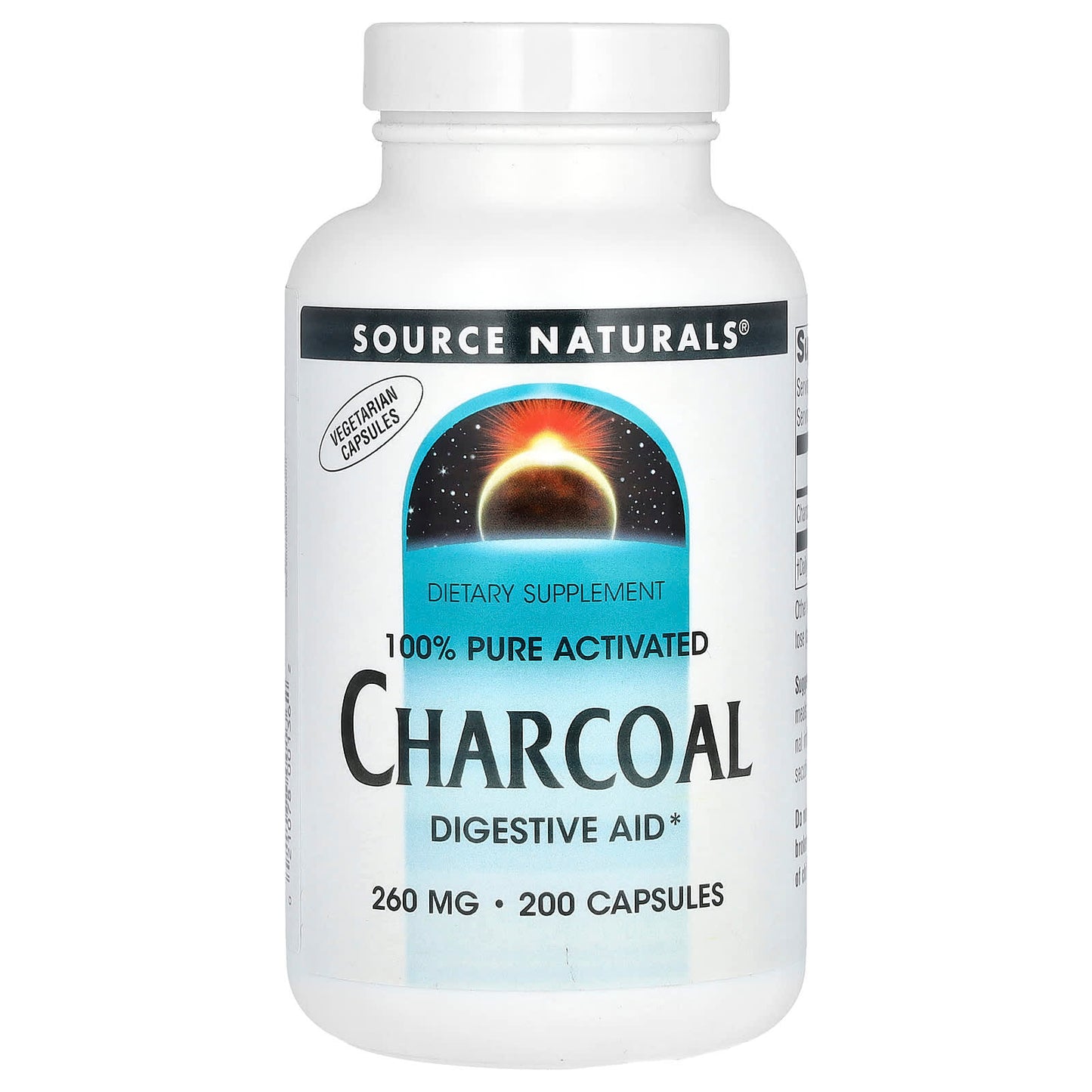 Source Naturals, 100% Pure Activated Charcoal, 260 mg , 200 Capsules - Image 1