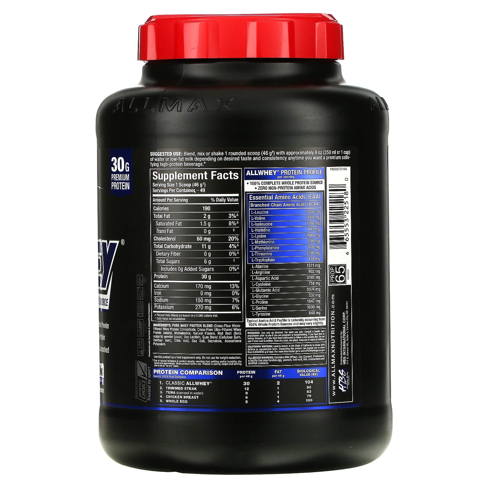 ALLMAX Classic AllWhey 100% Whey Protein, Strawberry, 5 lbs - Image 2