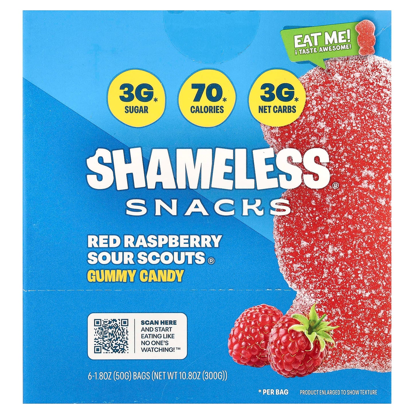 Shameless Snacks, Gummy Candy, Red Raspberry Sour Scouts®, 6 Bags, 1.8 oz (50 g) Each - Image 1