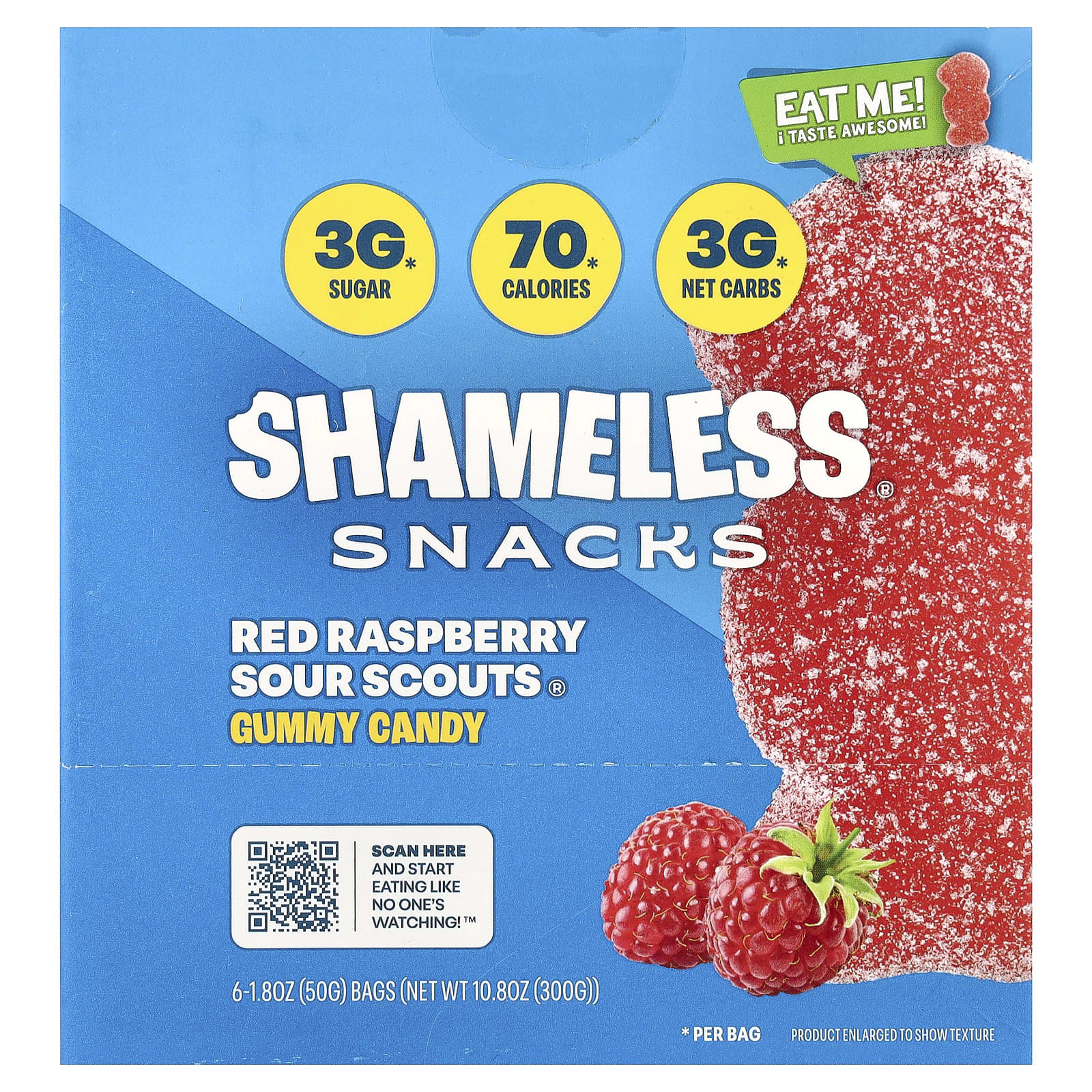 Shameless Snacks, Gummy Candy, Red Raspberry Sour Scouts®, 6 Bags, 1.8 oz (50 g) Each - Image 1