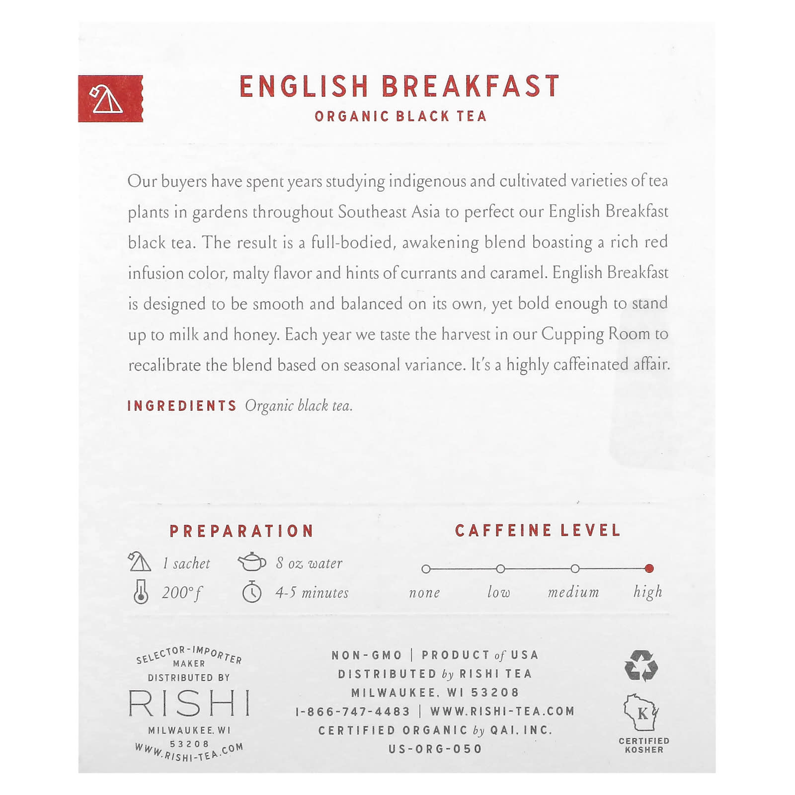 Rishi Tea, Organic Black Tea, English Breakfast, 15 Sachets, 1.58 oz (45 g) - Image 2