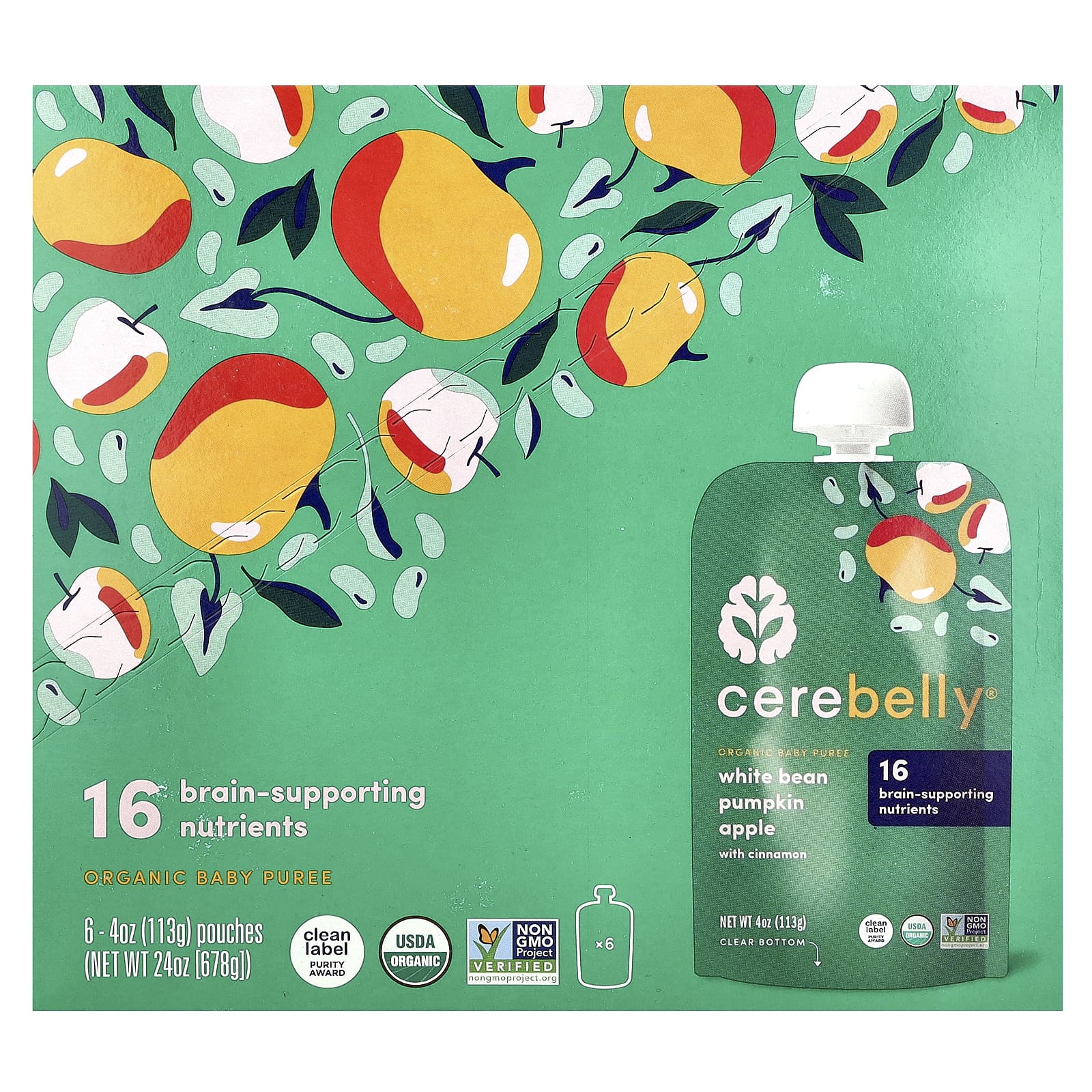 Cerebelly USDA Organic Baby Food Puree, Autumn Flavors, 6 Pouches - Image 1