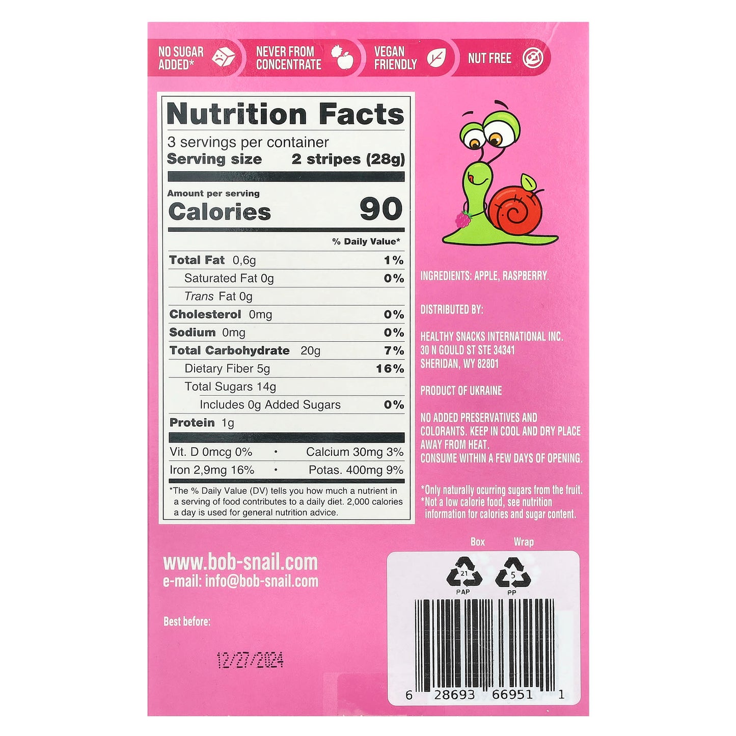 Tasty Fruit Stripes by Bob Snail - Apple-Raspberry, 6 Count, 0.49 oz Each - Image 2