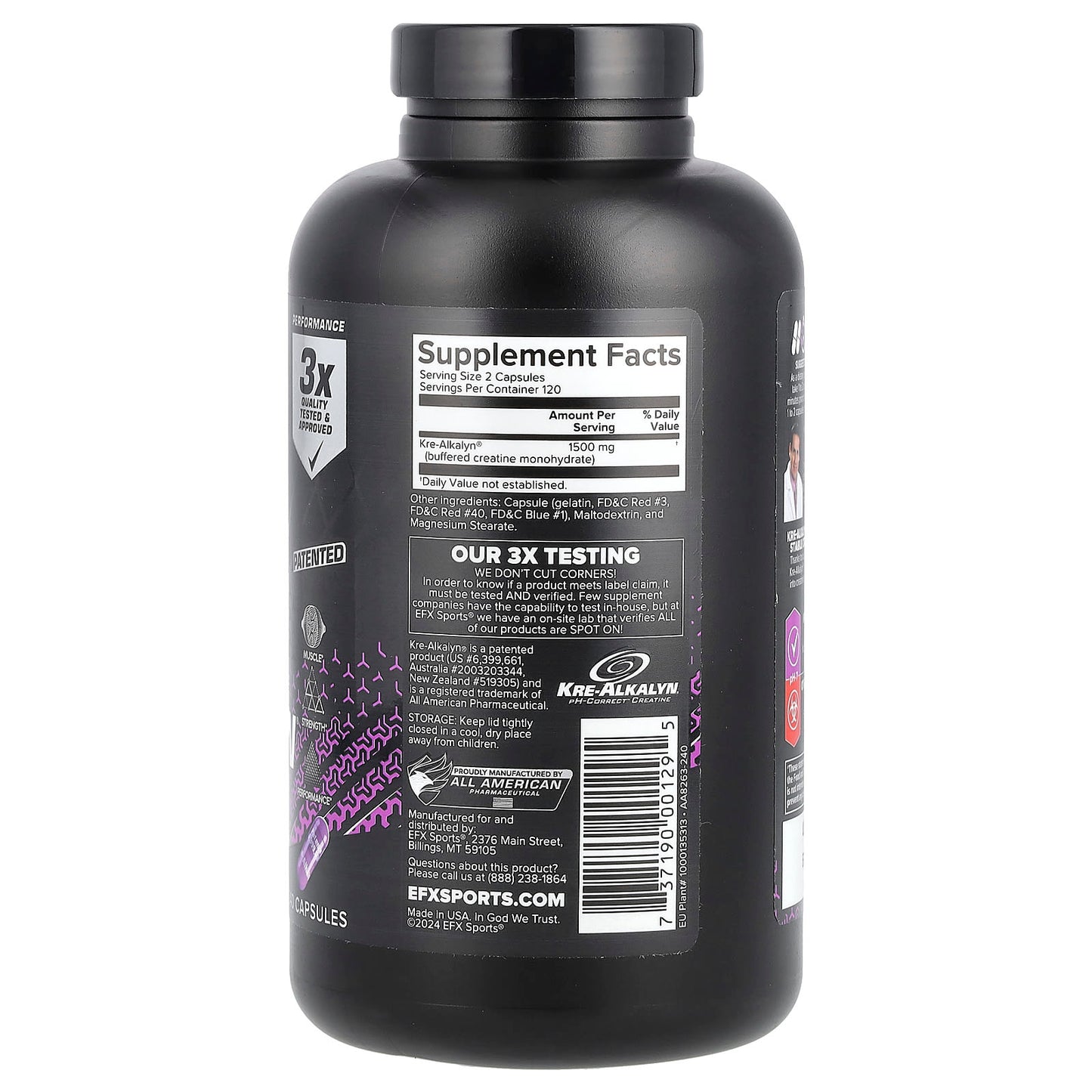 EFX Sports Kre-Alkalyn EFX Creatine Monohydrate 240 Capsules - Image 2