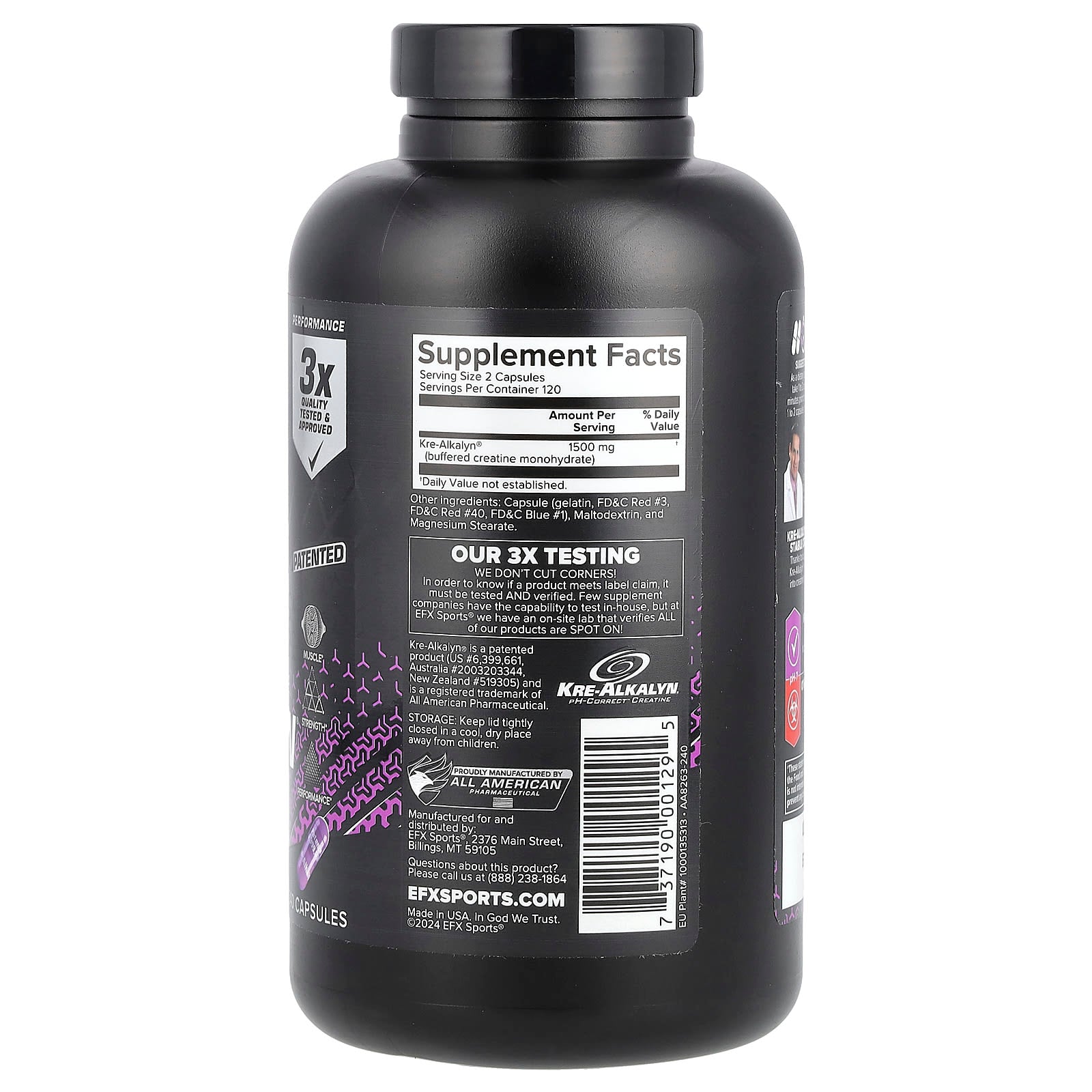 EFX Sports Kre-Alkalyn EFX Creatine Monohydrate 240 Capsules - Image 2