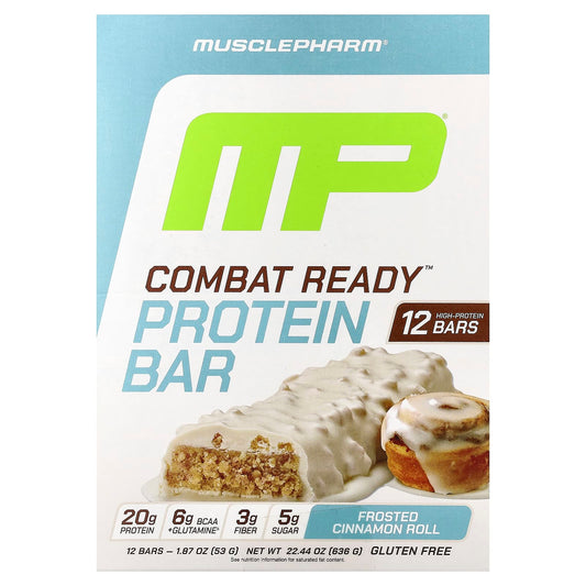 MusclePharm, Combat Ready™ Protein Bar, Frosted Cinnamon Roll, 12 Bars, 1.87 oz (53 g) Each - Image 1