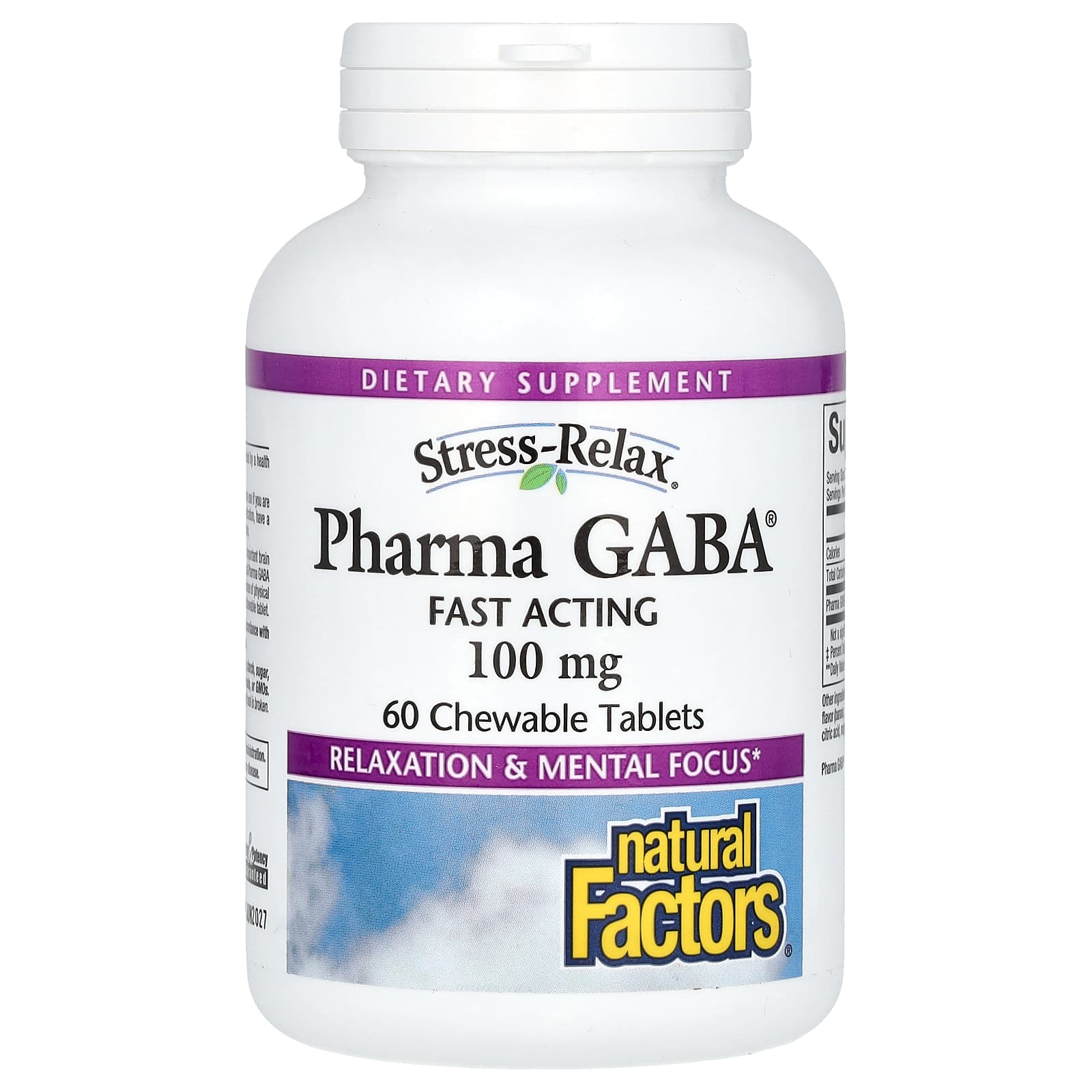 Natural Factors, Stress-Relax, Pharma GABA, 100 mg, 60 Chewable Tablets - Image 1