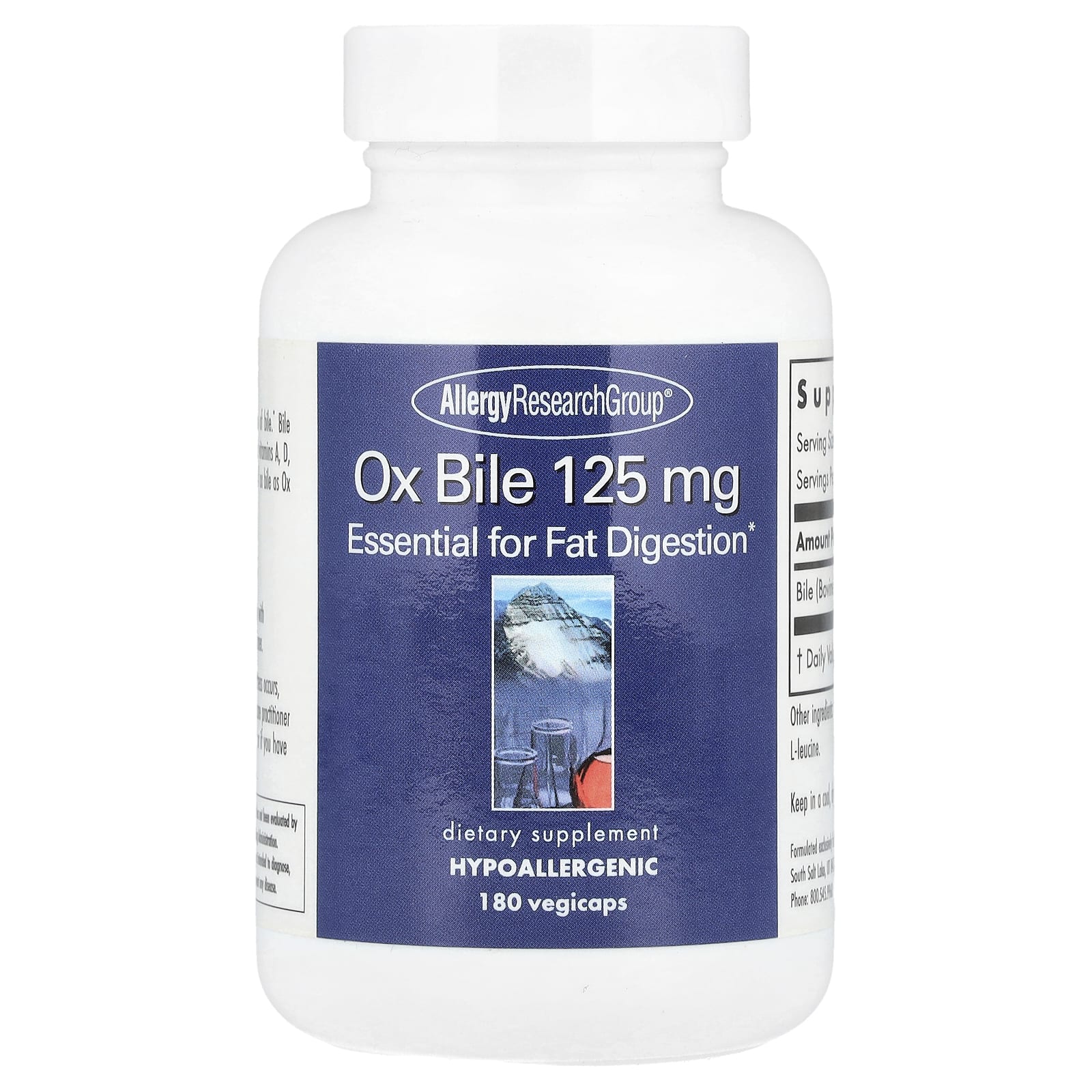Allergy Research Group Ox Bile Supplement 125mg 180 Capsules - Image 1